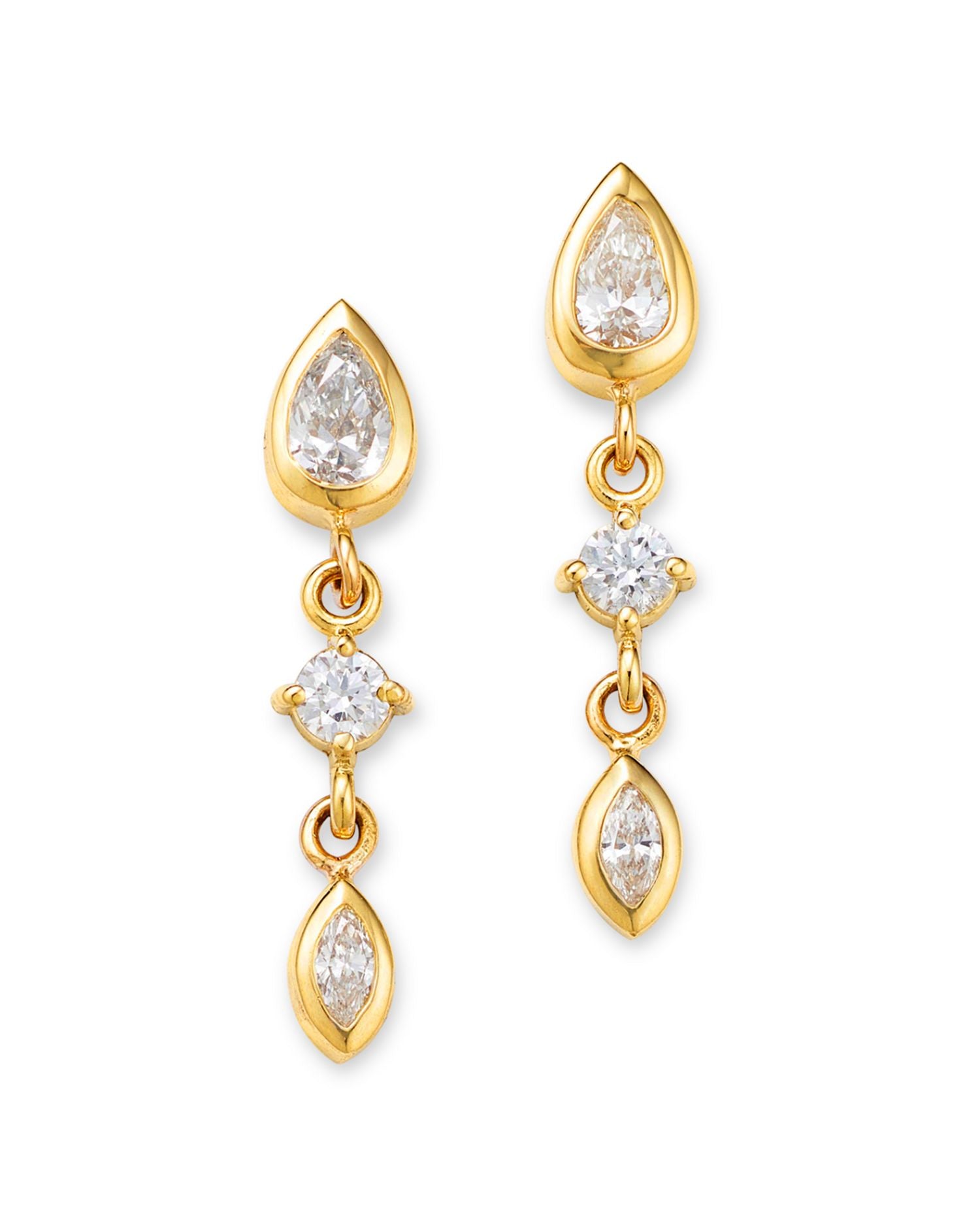 14K Yellow Gold Paris Diamond Mixed Cut Drop Earrings