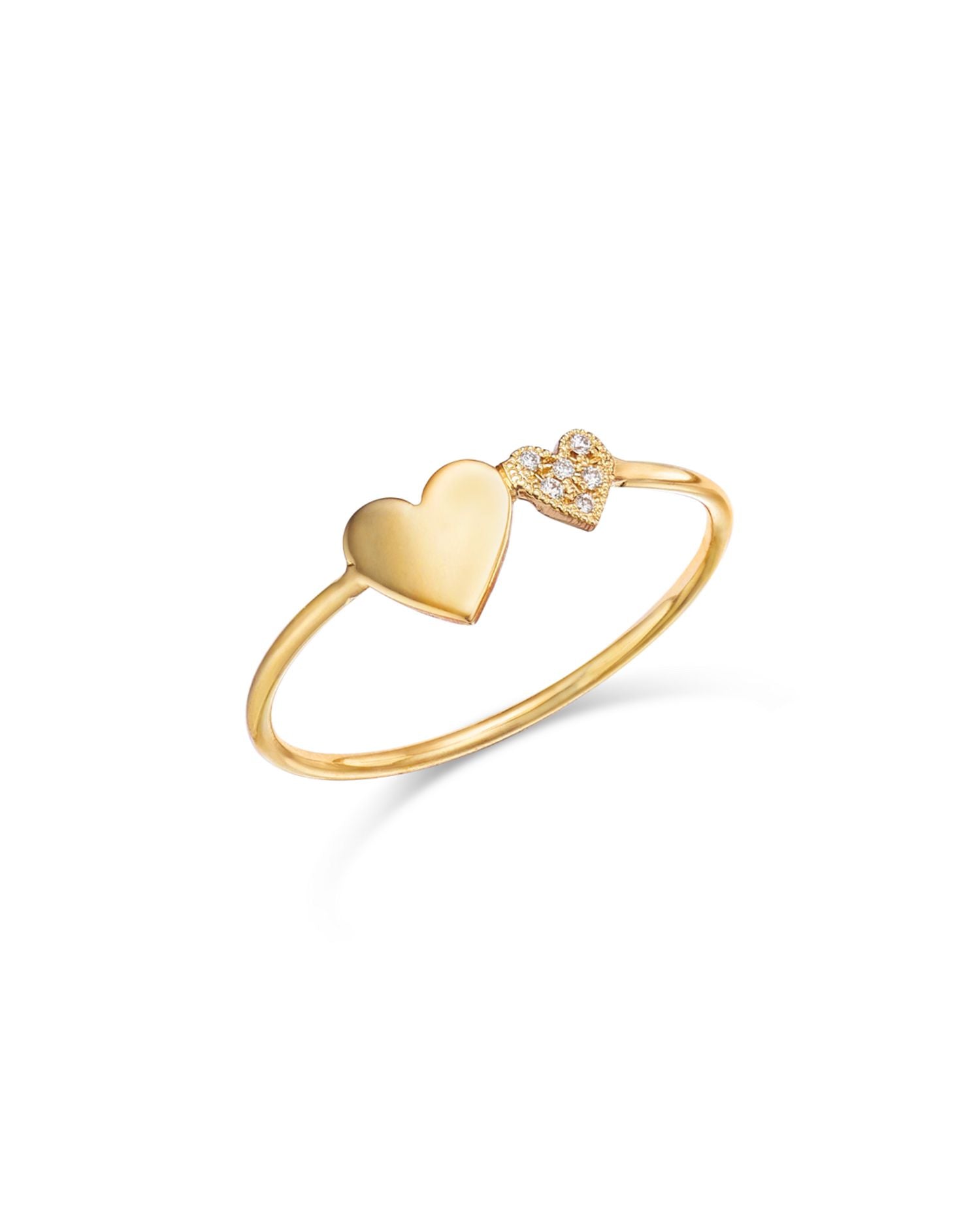 14K Yellow Gold Midi Bitty Symbols Diamond Double Heart Ring