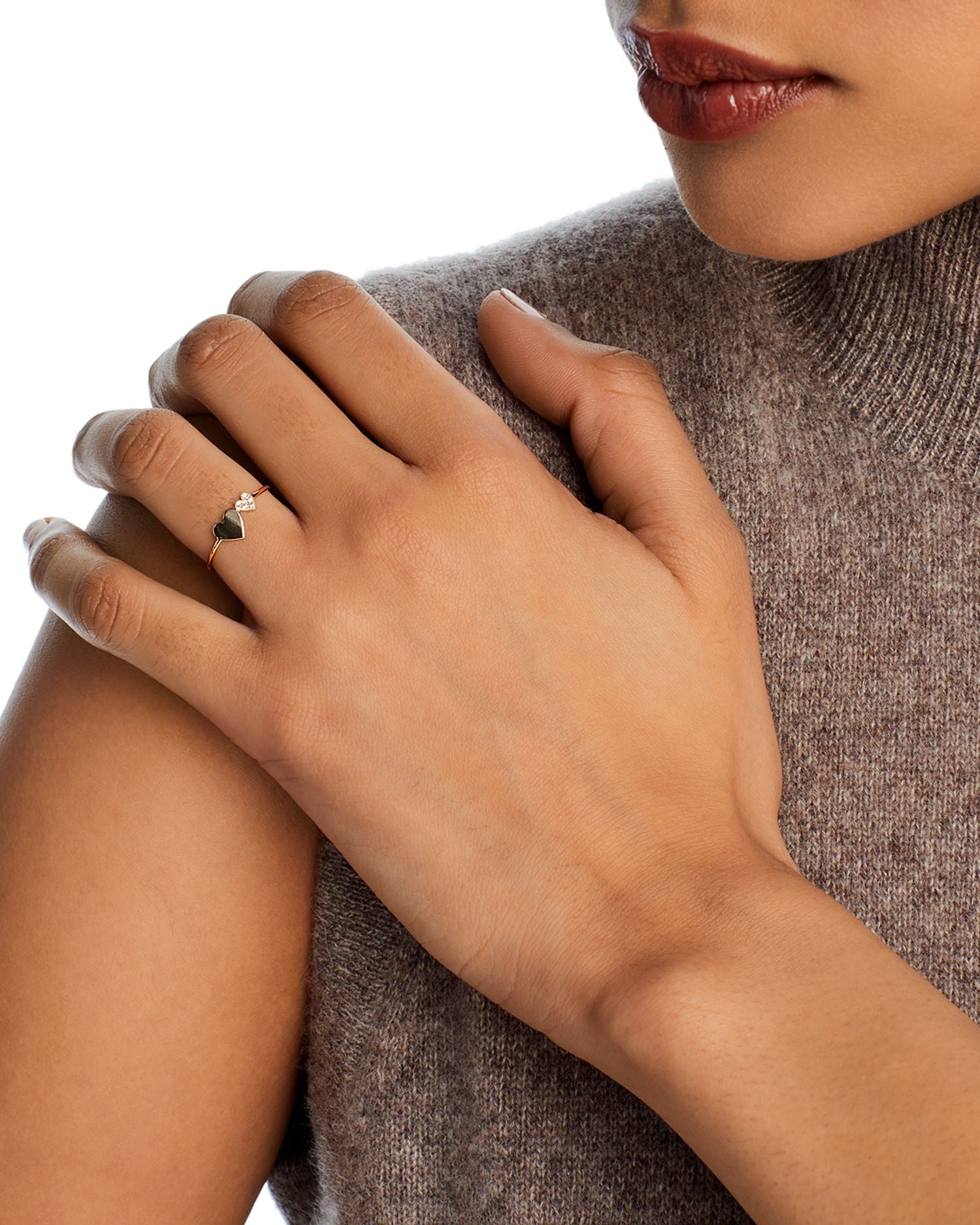 14K Yellow Gold Midi Bitty Symbols Diamond Double Heart Ring