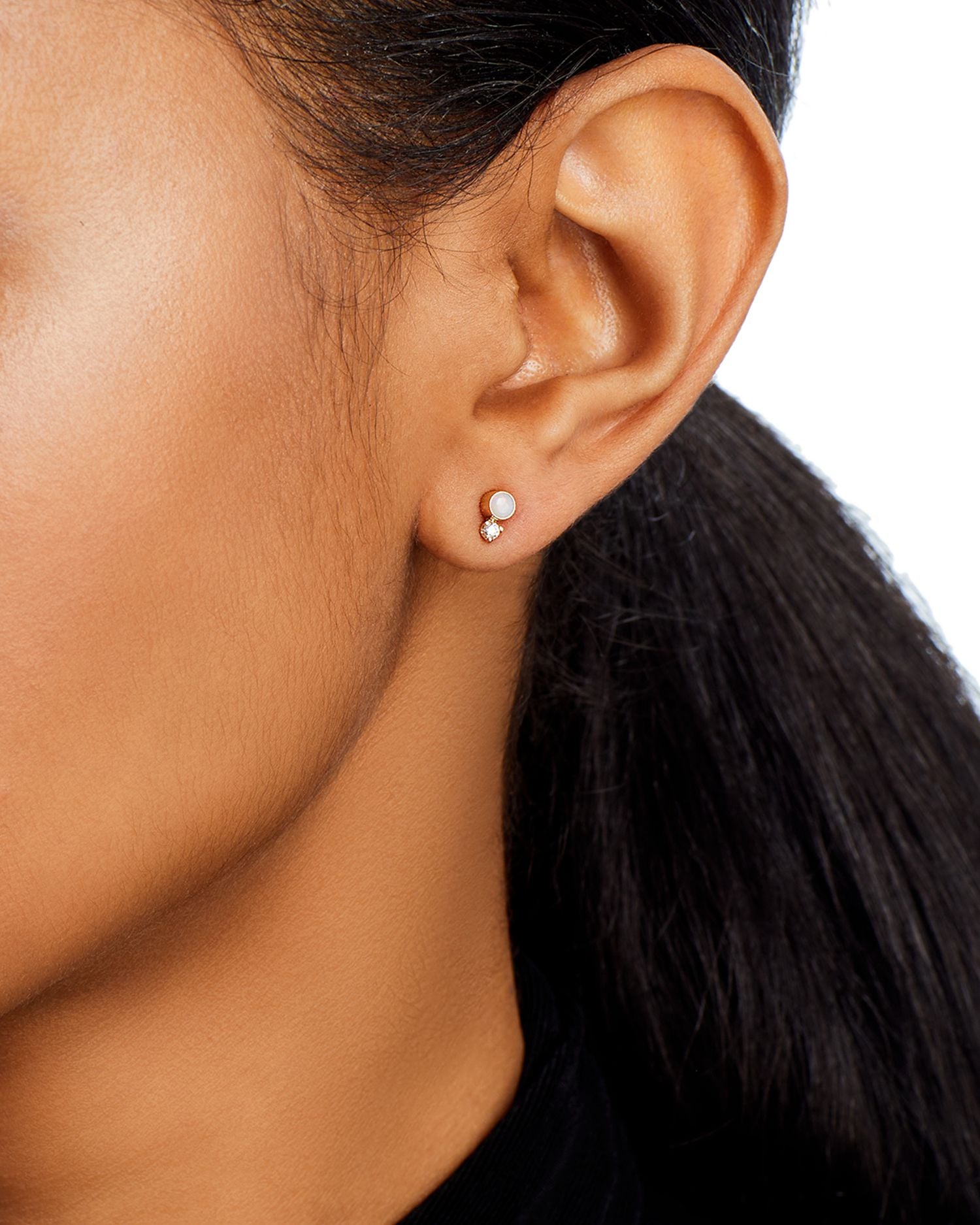 14K Yellow Gold Opal Gemstones Opal & Diamond Stud Earrings