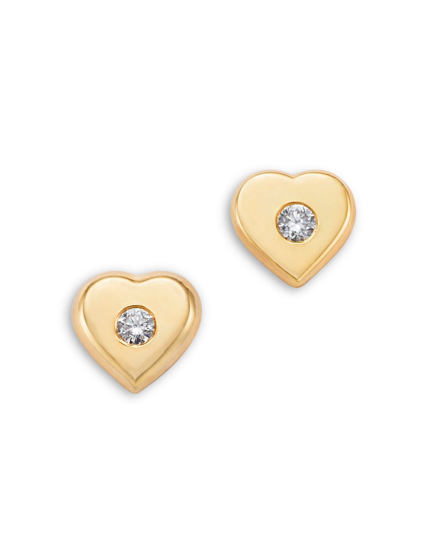 14K Yellow Gold Feel the Love Diamond Heart Stud Earrings