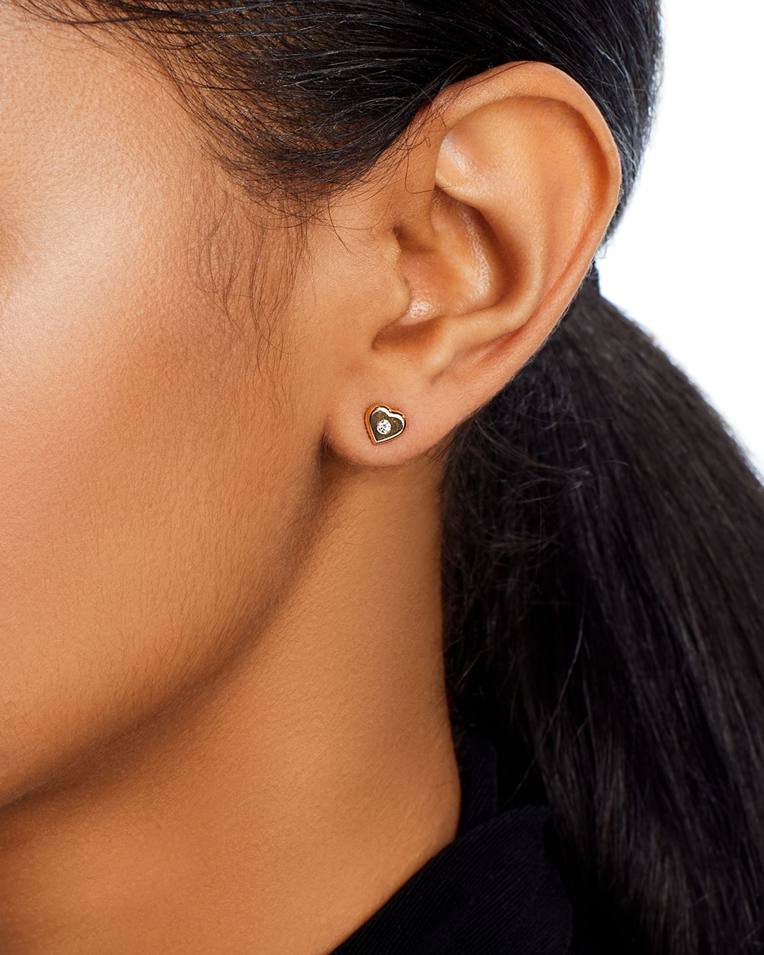 14K Yellow Gold Feel the Love Diamond Heart Stud Earrings