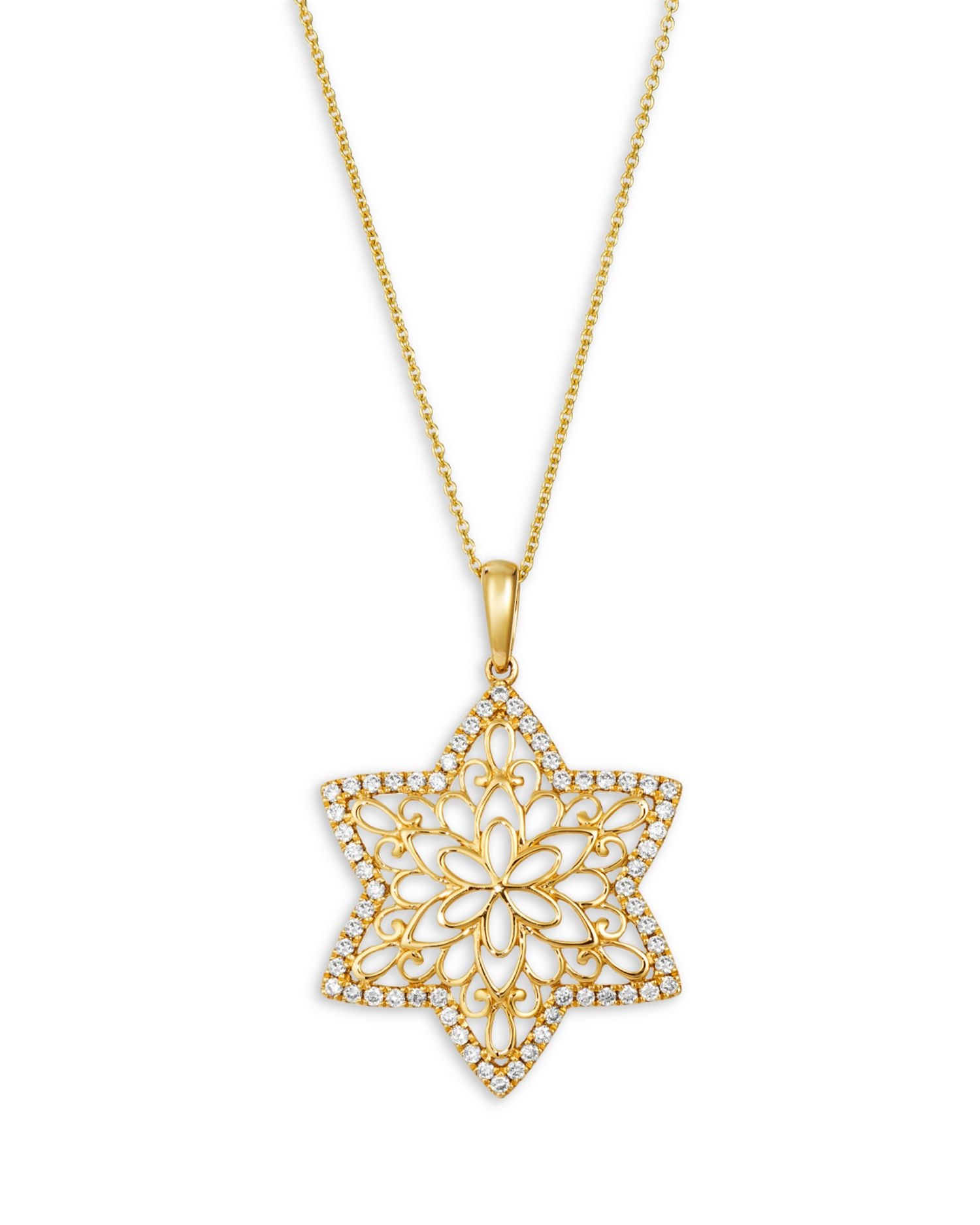 Champagne Diamond Filigree Star Pendant Necklace in 14K Yellow Gold, 0.4 ct. t.w.