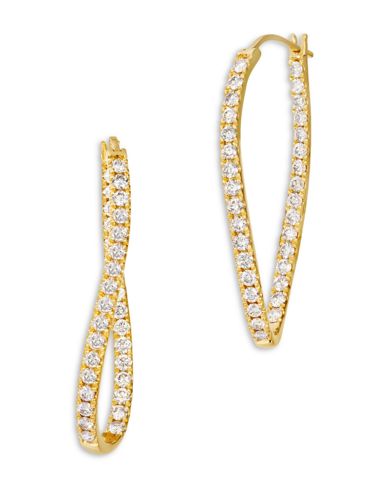 Champagne Diamond Wavy Inside Out Hoop Earrings in 14K Yellow Gold, 1.95 ct. t.w.