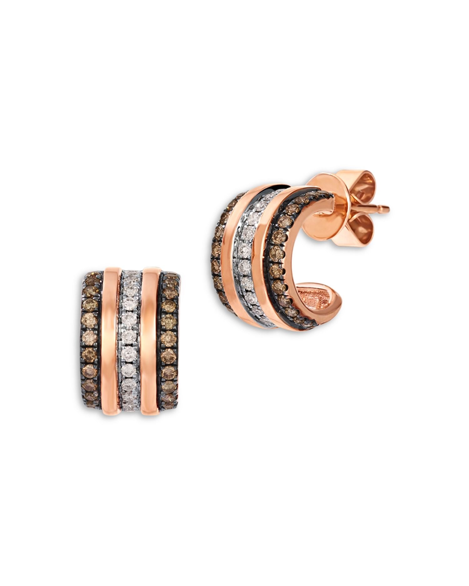 Brown & White Diamond Huggie Hoop Earrings in 14K Rose Gold, 0.51 ct. t.w.