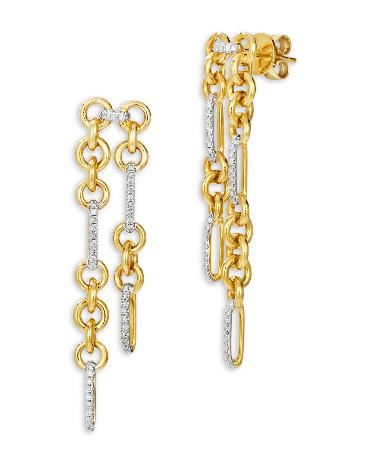 Diamond Chain Link Drop Earrings in 14K Yellow Gold, 0.20 ct. t.w.