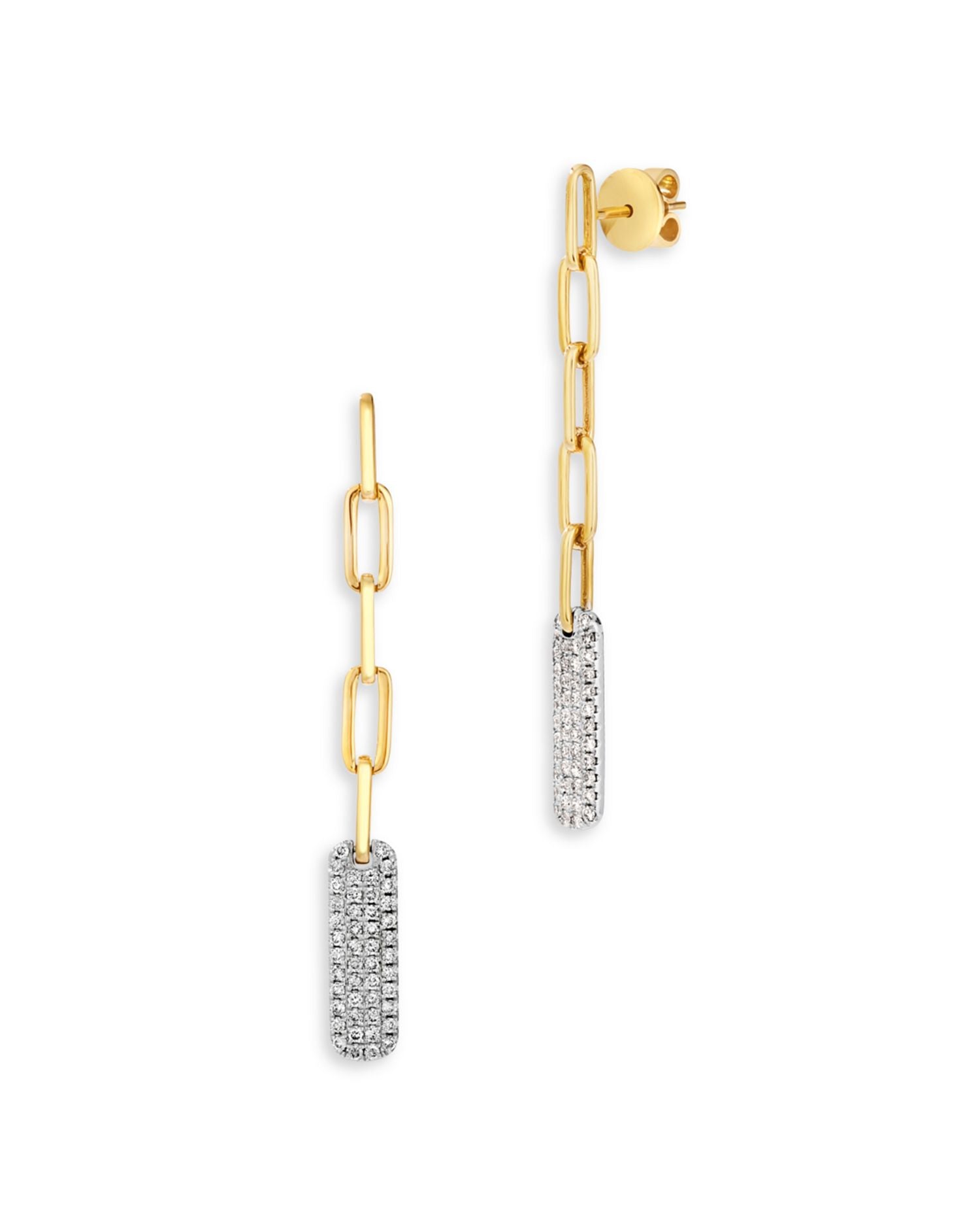 Diamond Pavé Oval Link Drop Earrings in 14K White & Yellow Gold, 0.60 ct. t.w.