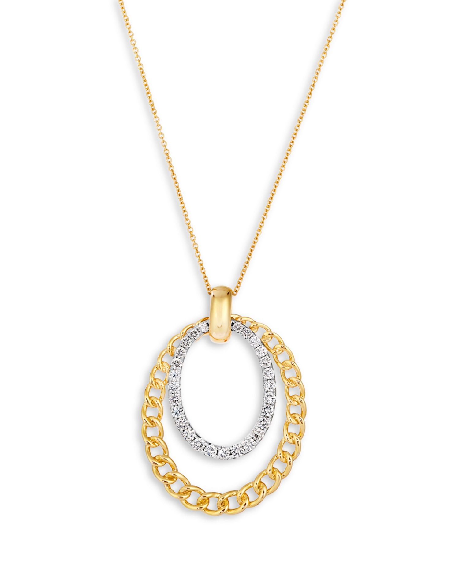 Diamond Pavé Double Oval Pendant Necklace in 14K Yellow Gold, 0.60 ct. t.w.
