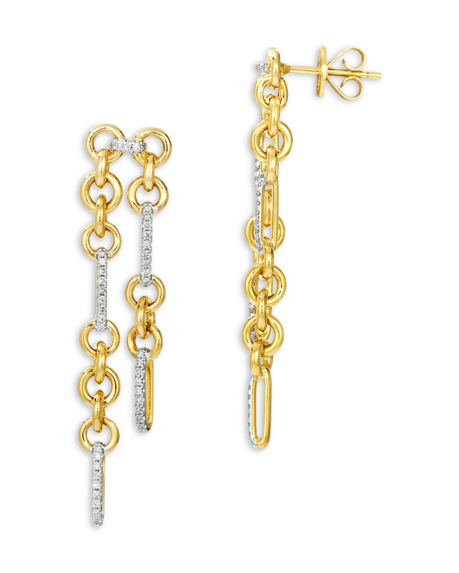 Diamond Chain Link Drop Earrings in 14K Yellow Gold, 0.20 ct. t.w.