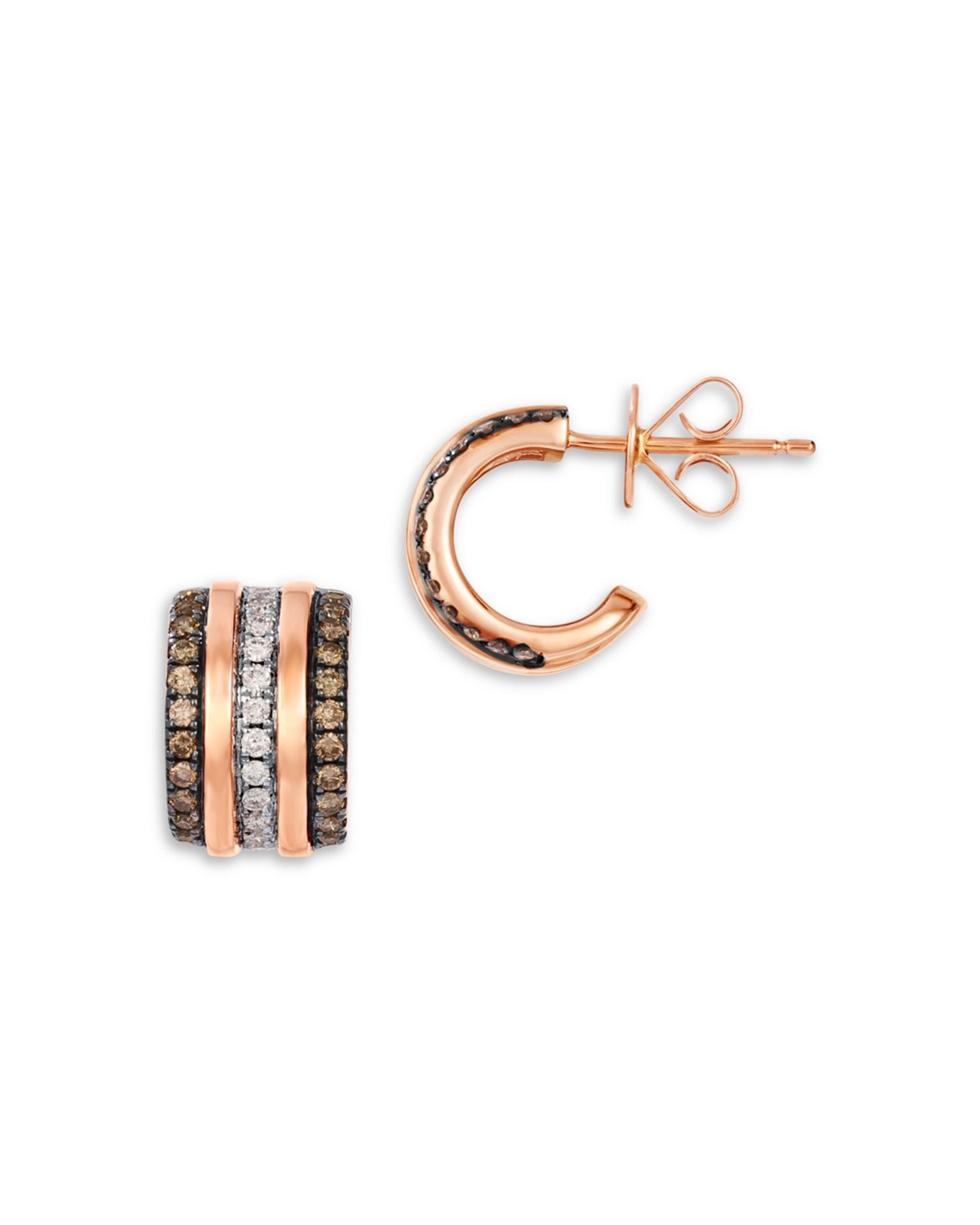 Brown & White Diamond Huggie Hoop Earrings in 14K Rose Gold, 0.51 ct. t.w.