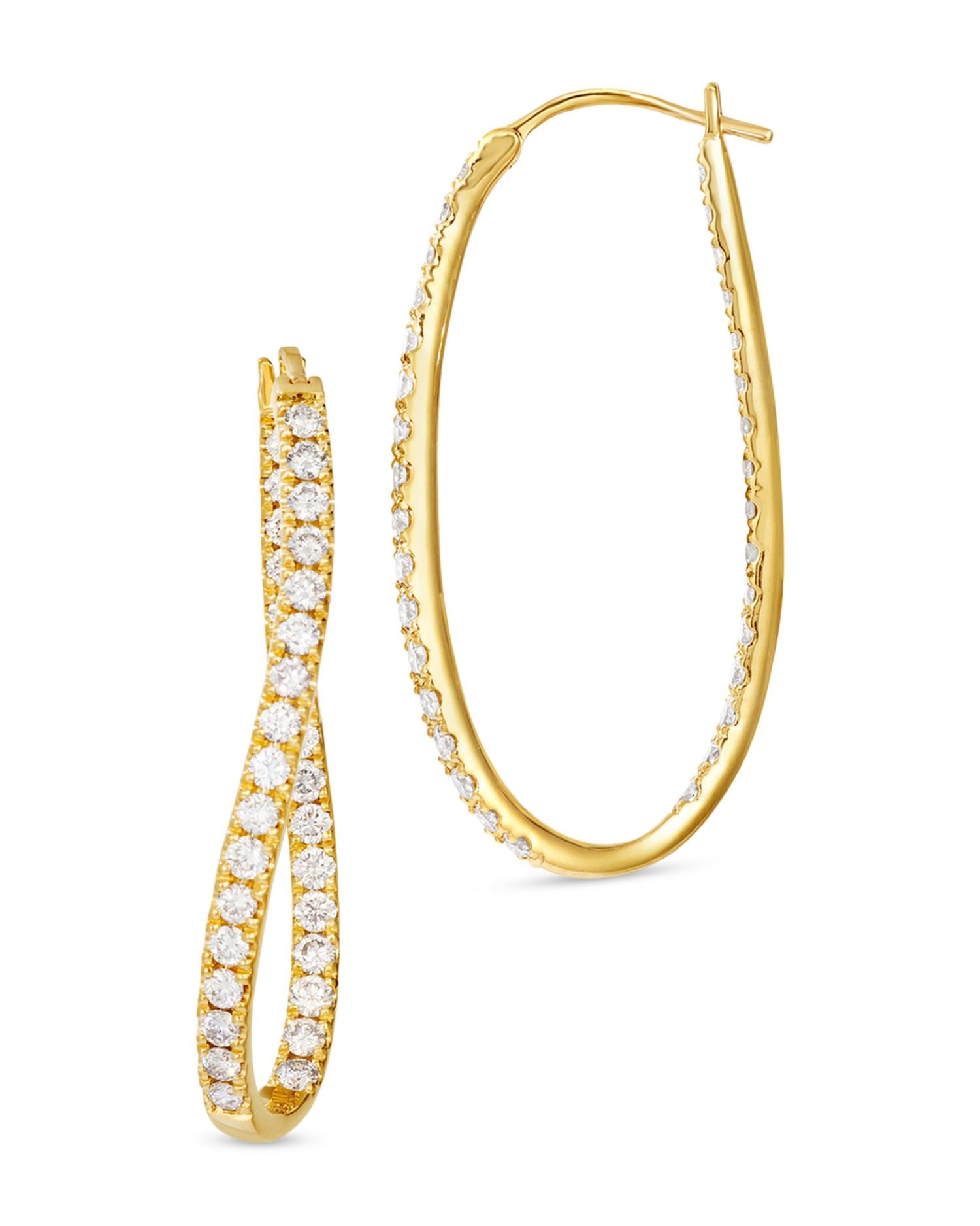 Champagne Diamond Wavy Inside Out Hoop Earrings in 14K Yellow Gold, 1.95 ct. t.w.