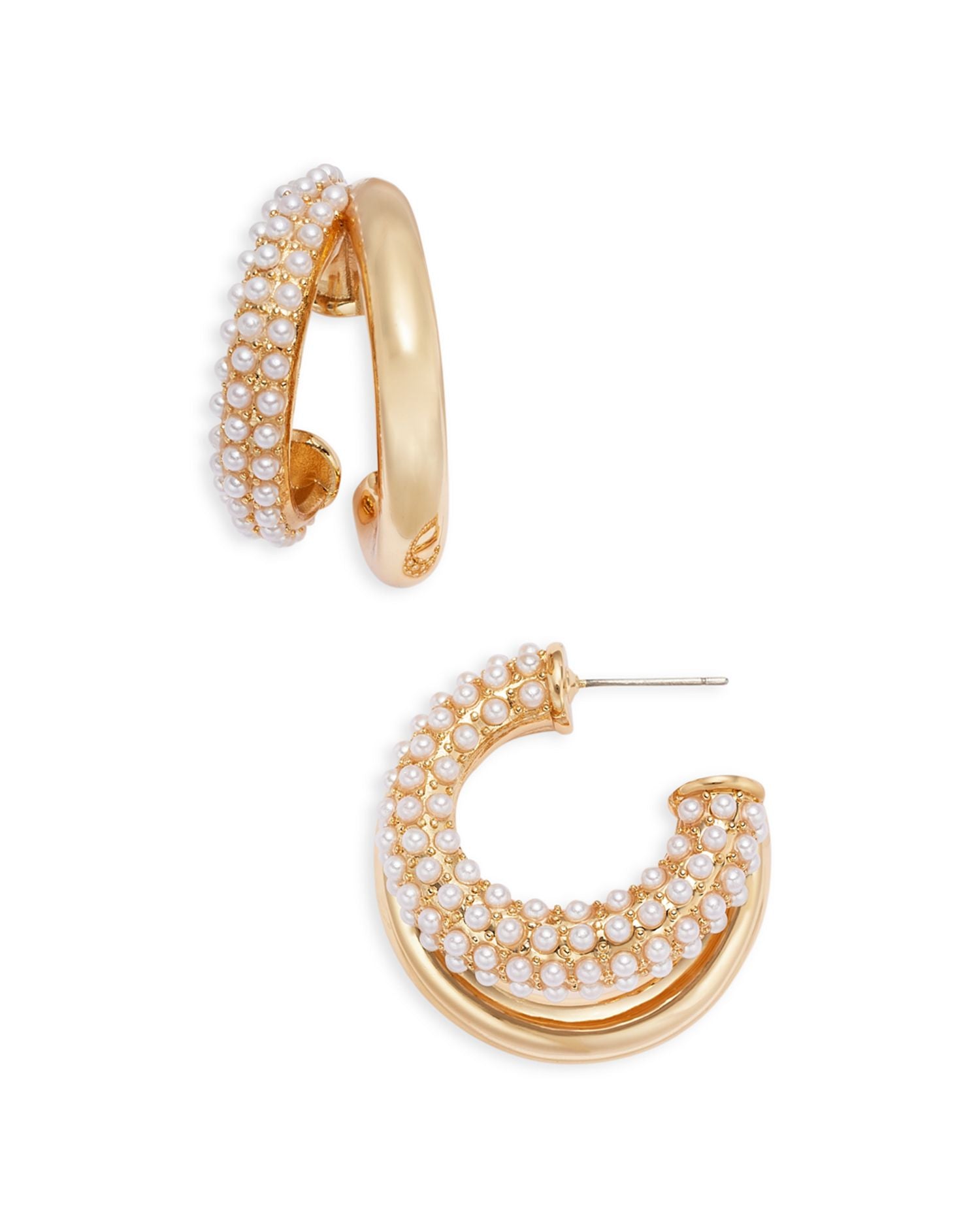 Double Imitation Pearl Hoop Earrings