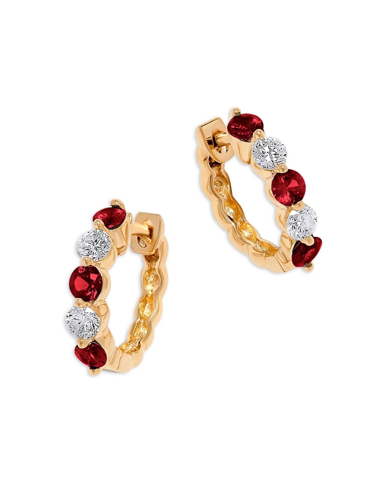 Ruby & Diamond Hoop Earrings in 14K Yellow Gold - Exclusive