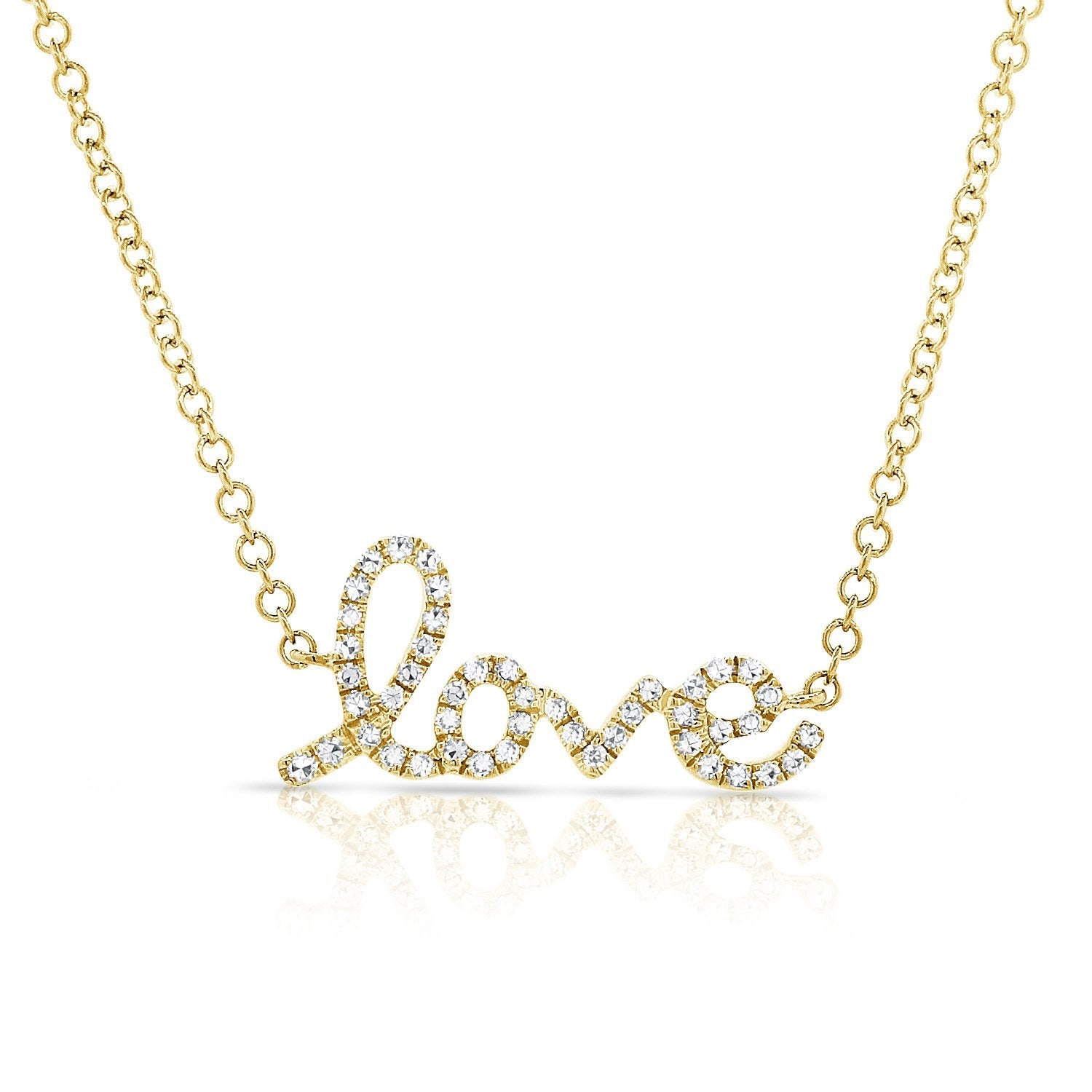 14k Gold & Diamond Script Love Necklace