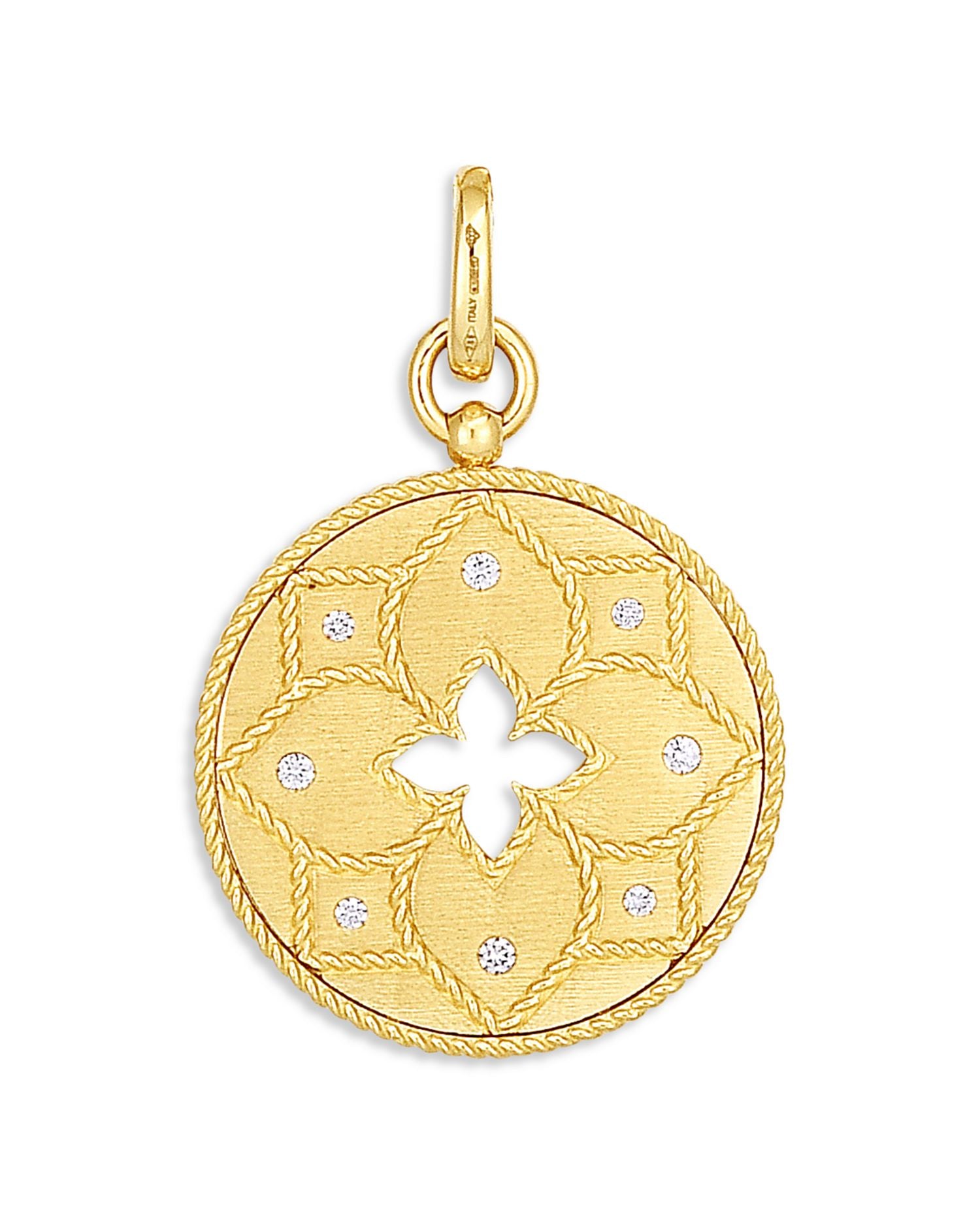 18K Yellow Gold Venetian Princess Diamond Flower Disc Pendant