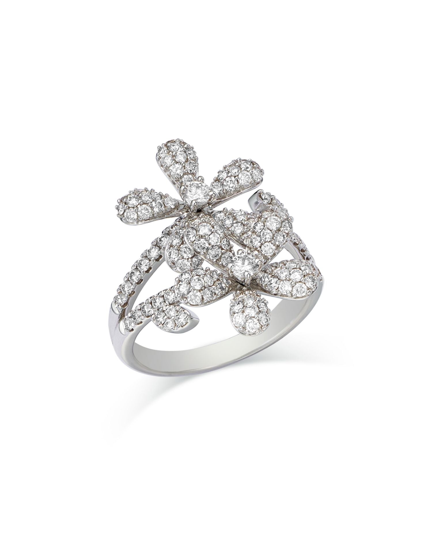 Diamond Pavé Double Flower Ring in 14K White Gold, 1.45 ct. t.w.