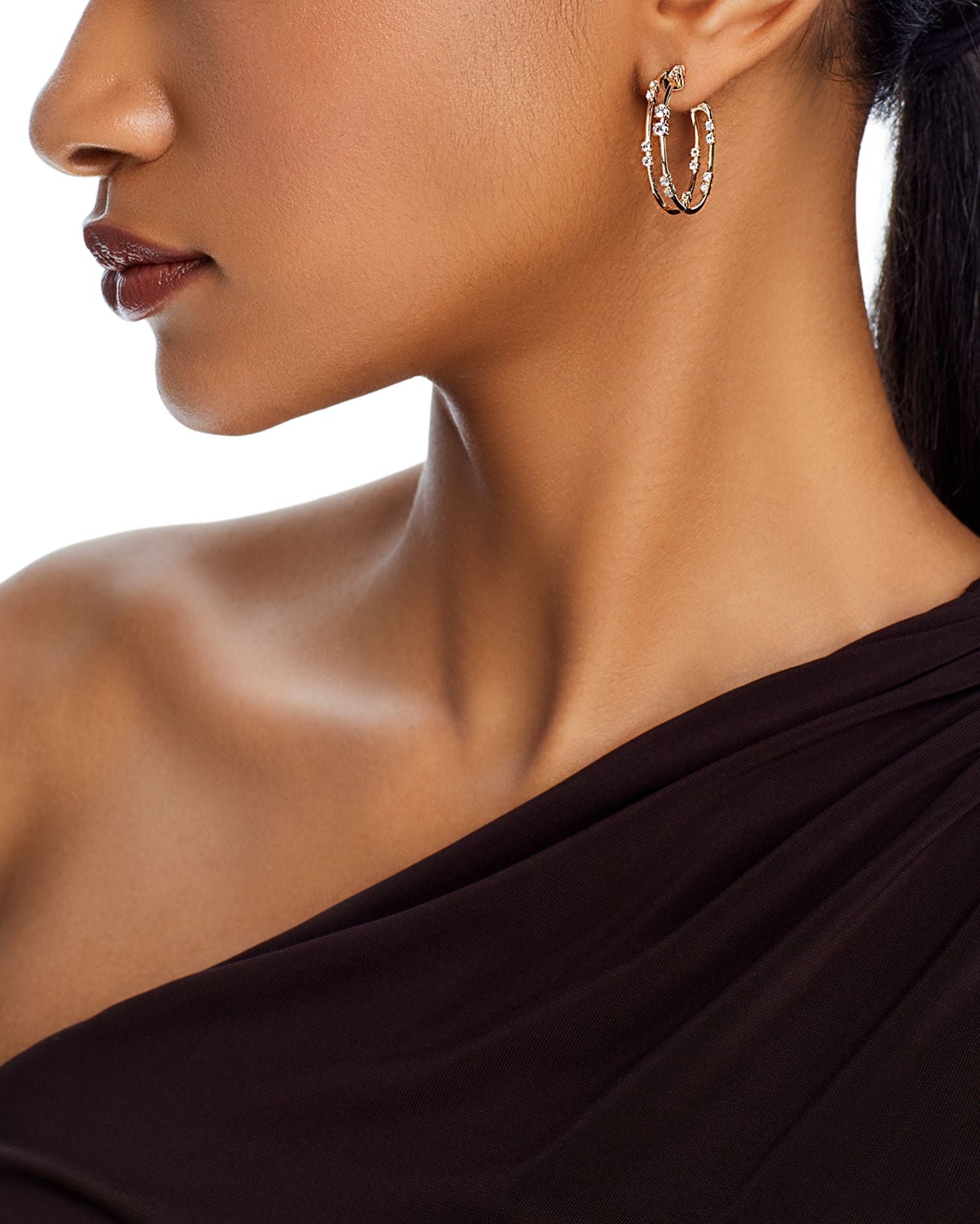 Diamond Scattered Cluster Double Hoop Earrings in 14K Yellow Gold, 1.0 ct. t.w.