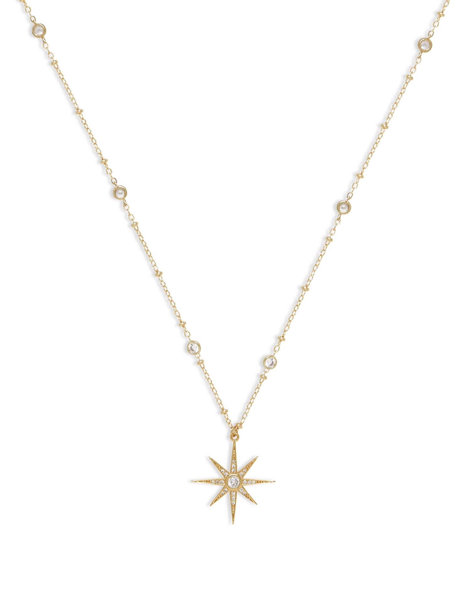 Cubic Zirconia Starburst Pendant Necklace, 21.5'-26.5'