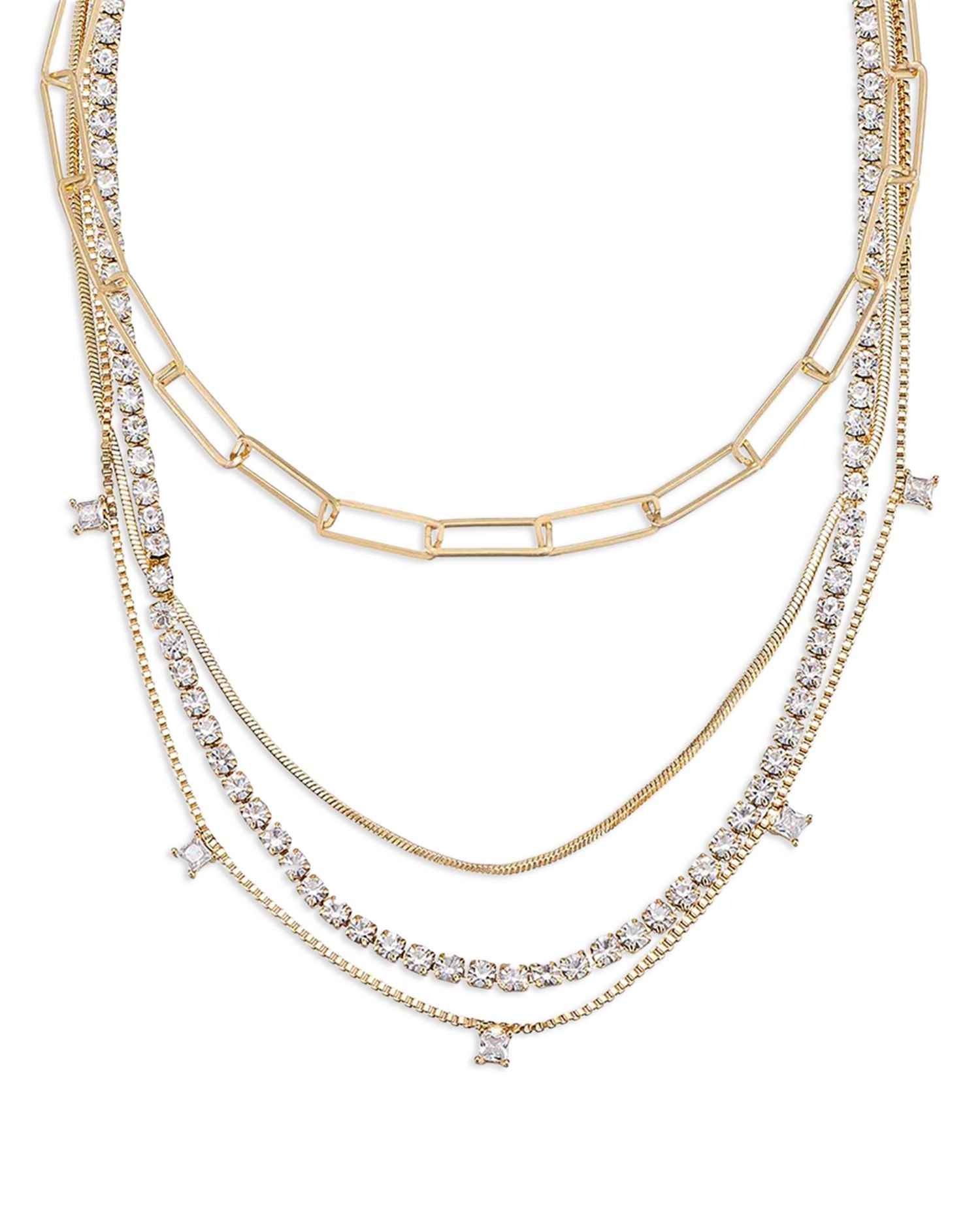 Cubic Zirconia Chain Necklaces, 14'/15'-19'/20', Set of 4