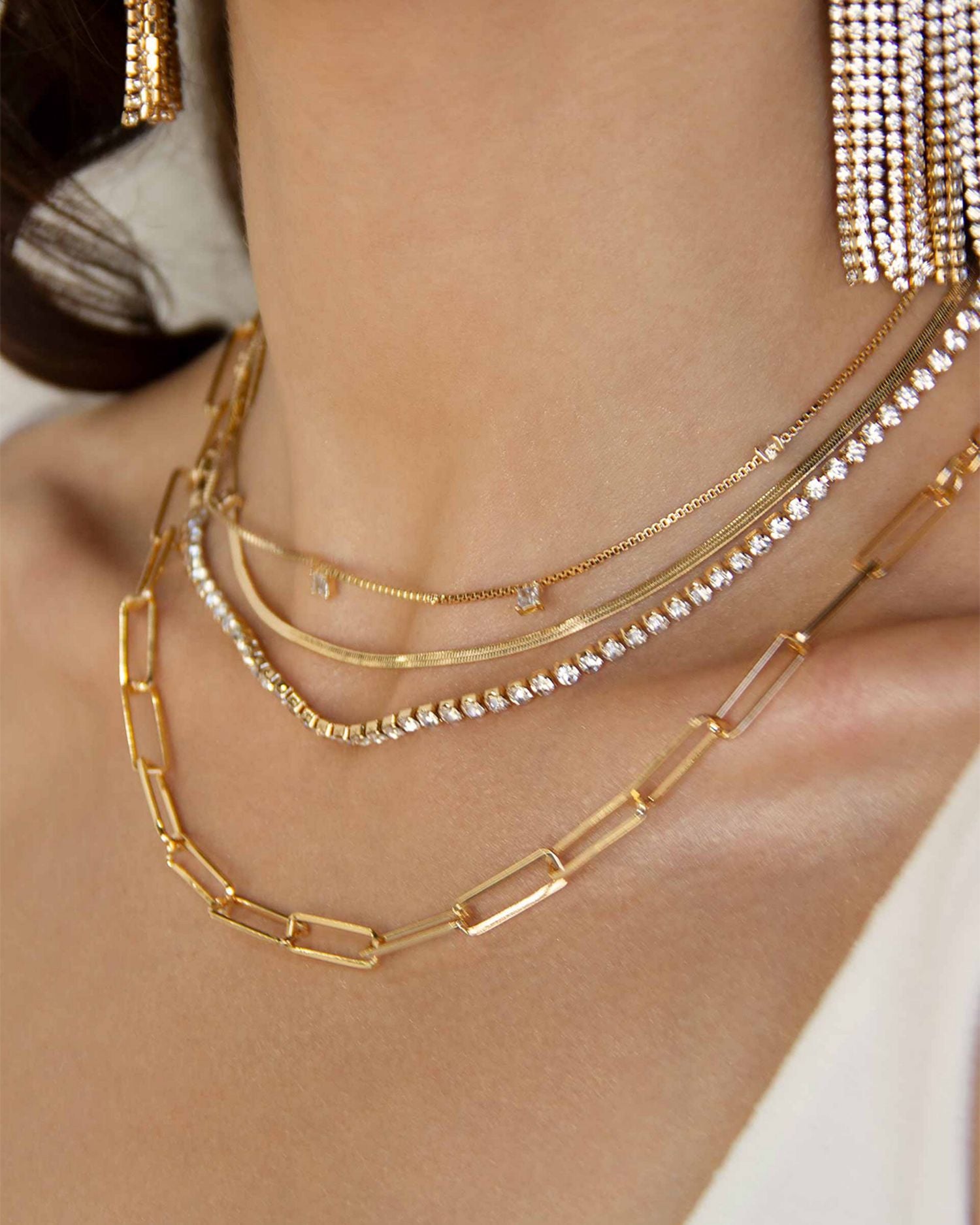 Cubic Zirconia Chain Necklaces, 14'/15'-19'/20', Set of 4