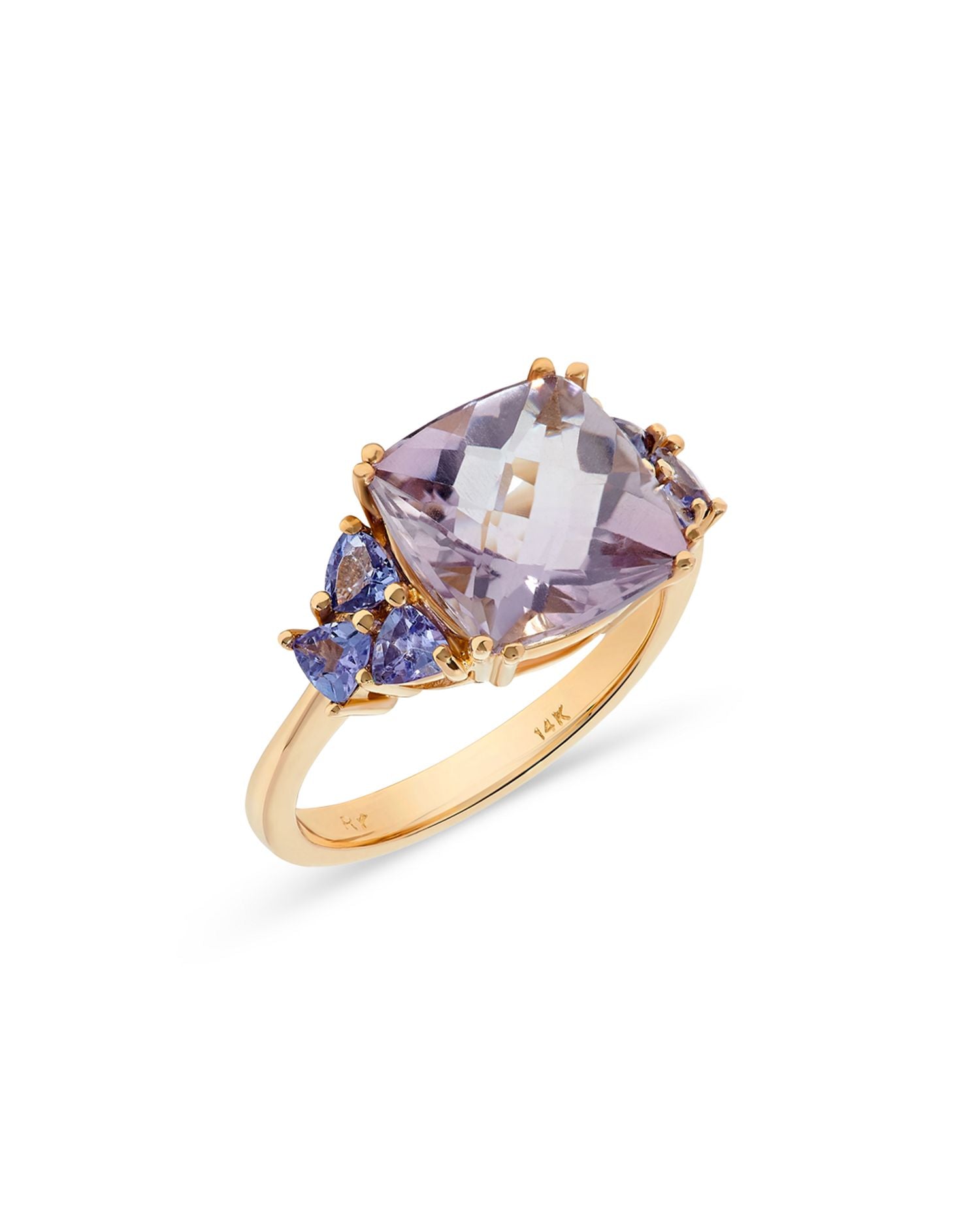 Pink Amethyst & Tanzanite Statement Ring in 14K Yellow Gold
