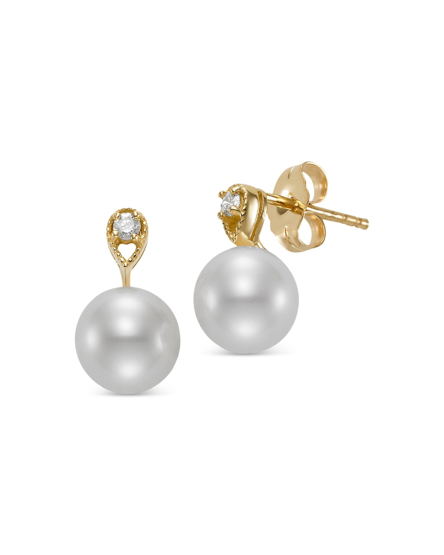 Cultured Freshwater Pearl & Diamond Stud Earrings in 14K Yellow Gold