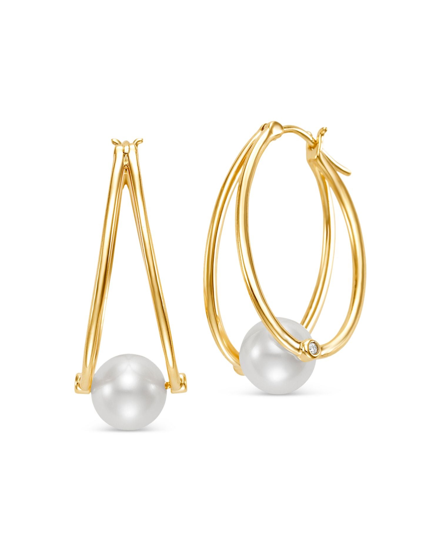 Cultured Freshwater Pearl & Diamond Accent Double Hoop Earrings in 14K Yellow Gold