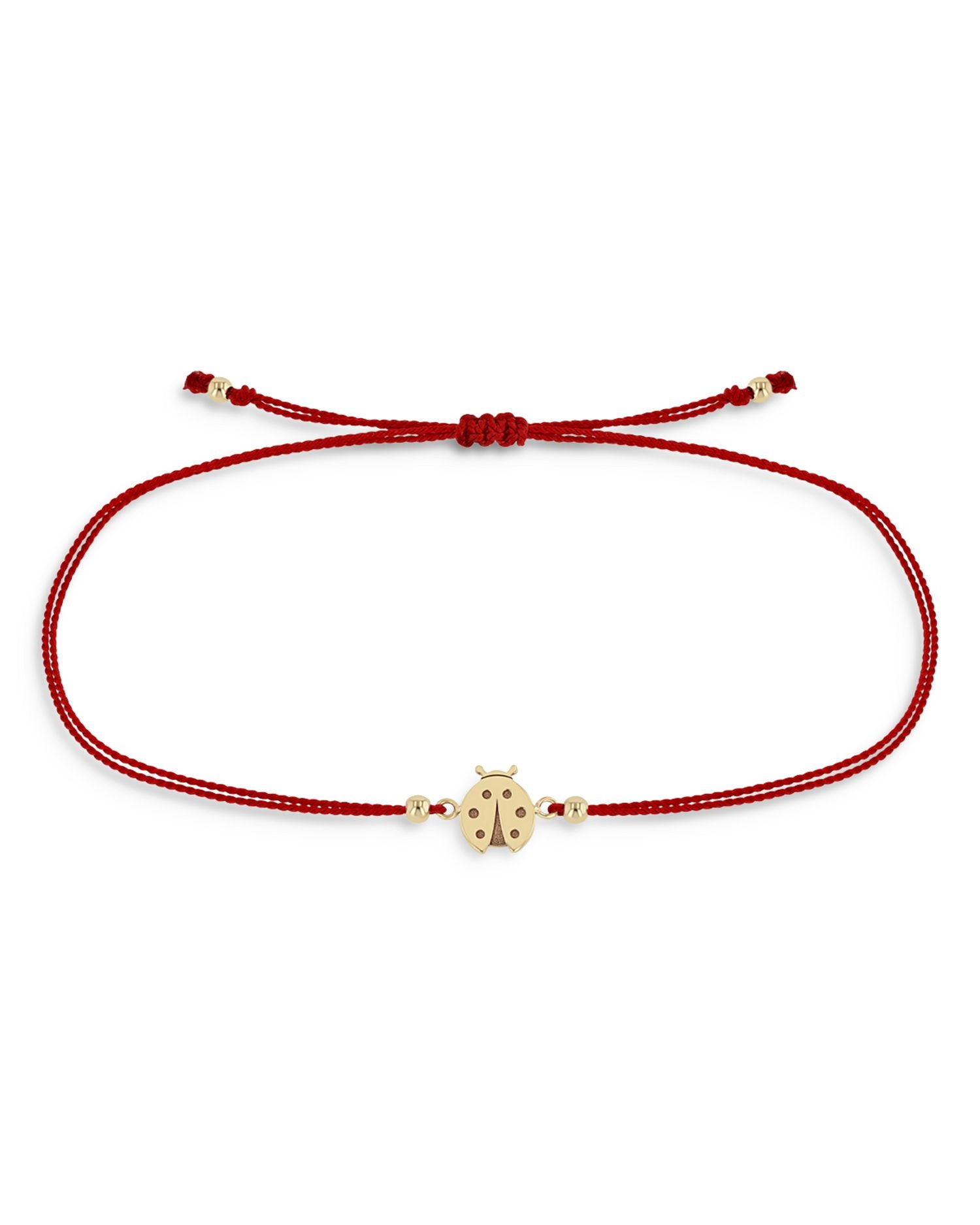 14K Yellow Gold Midi Bitty Ladybug Red Cord Bracelet