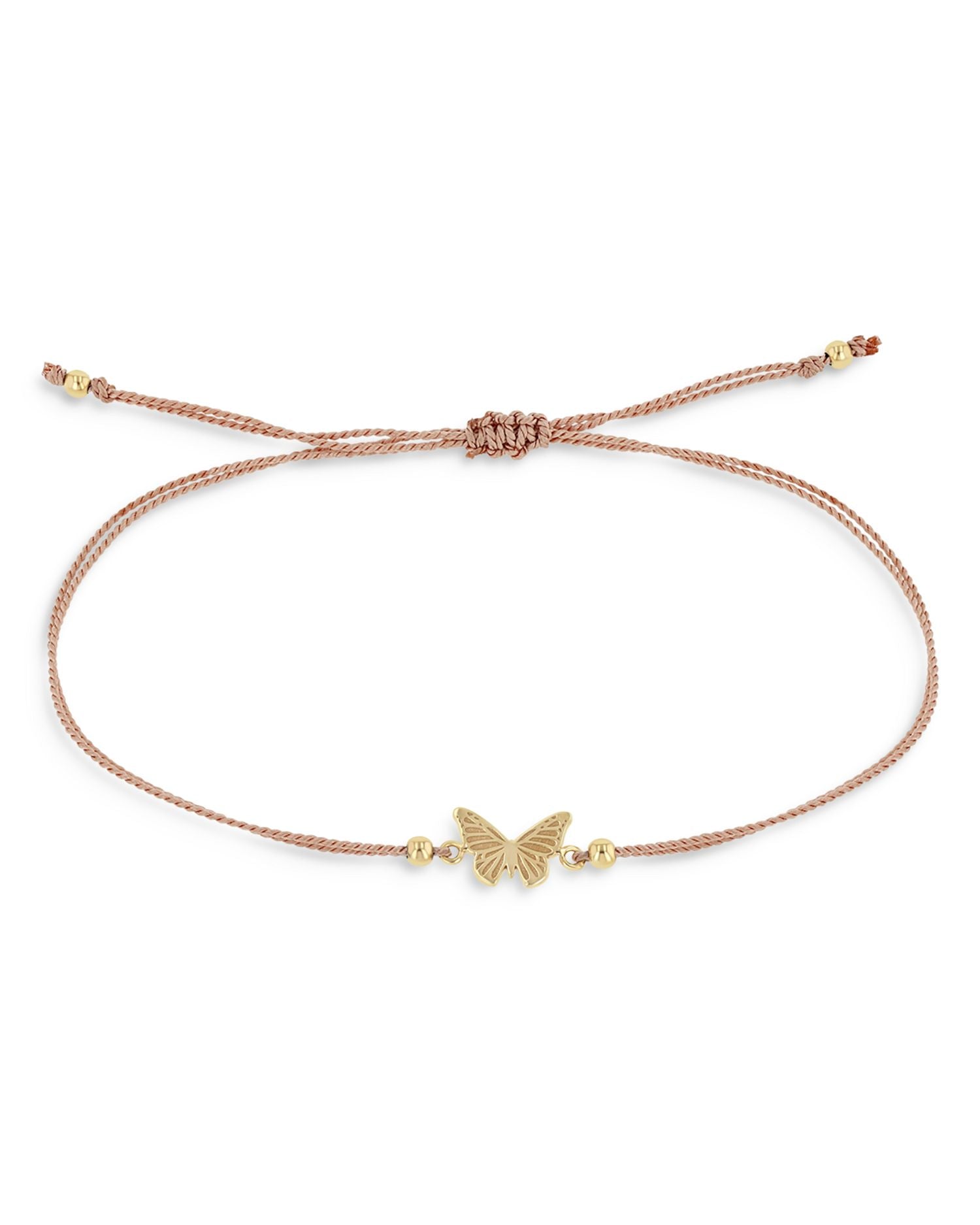 14K Yellow Gold Midi Bitty Butterfly Light Pink Cord Bracelet