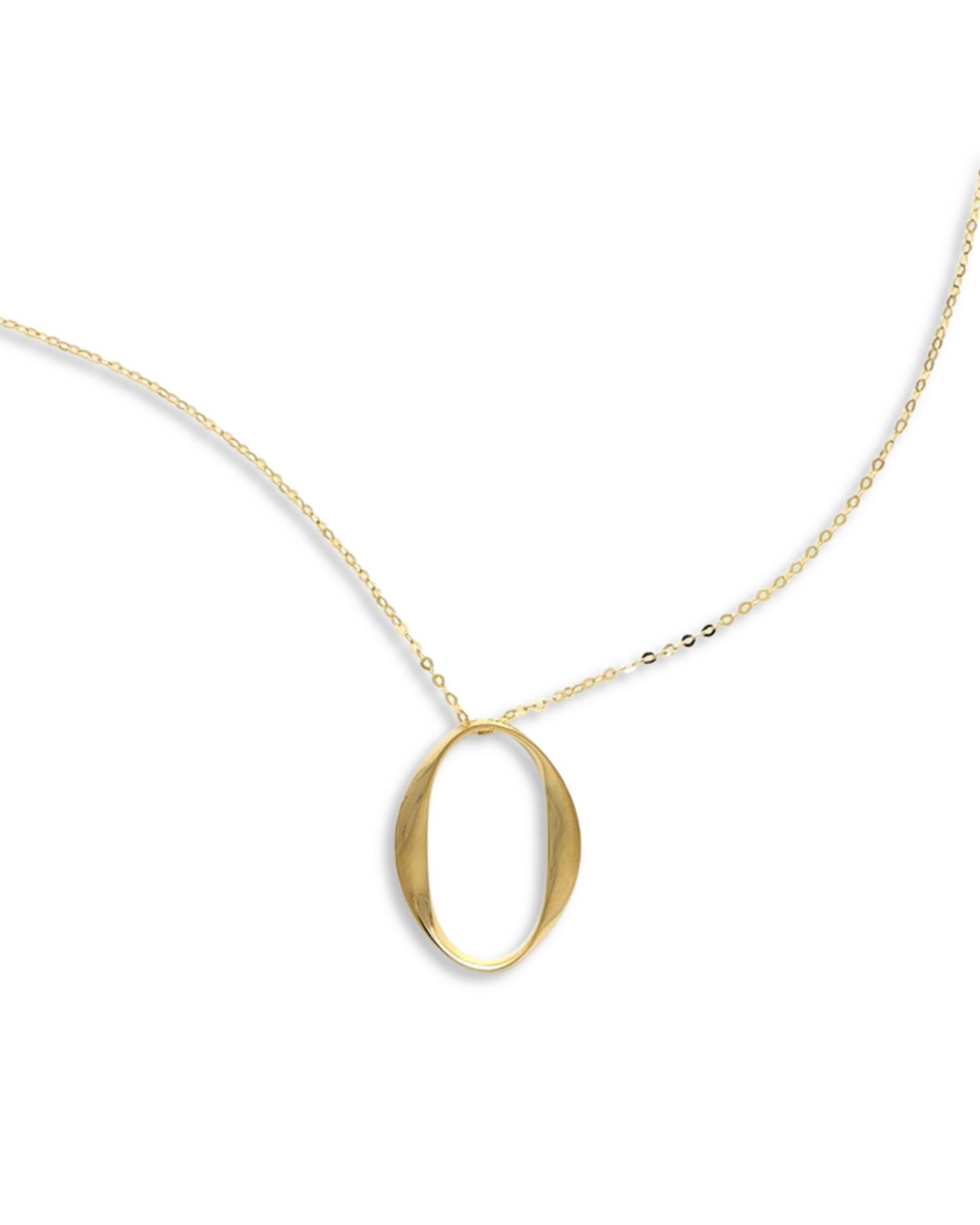 14K Yellow Gold Oval Ribbon Pendant Necklace, 18'