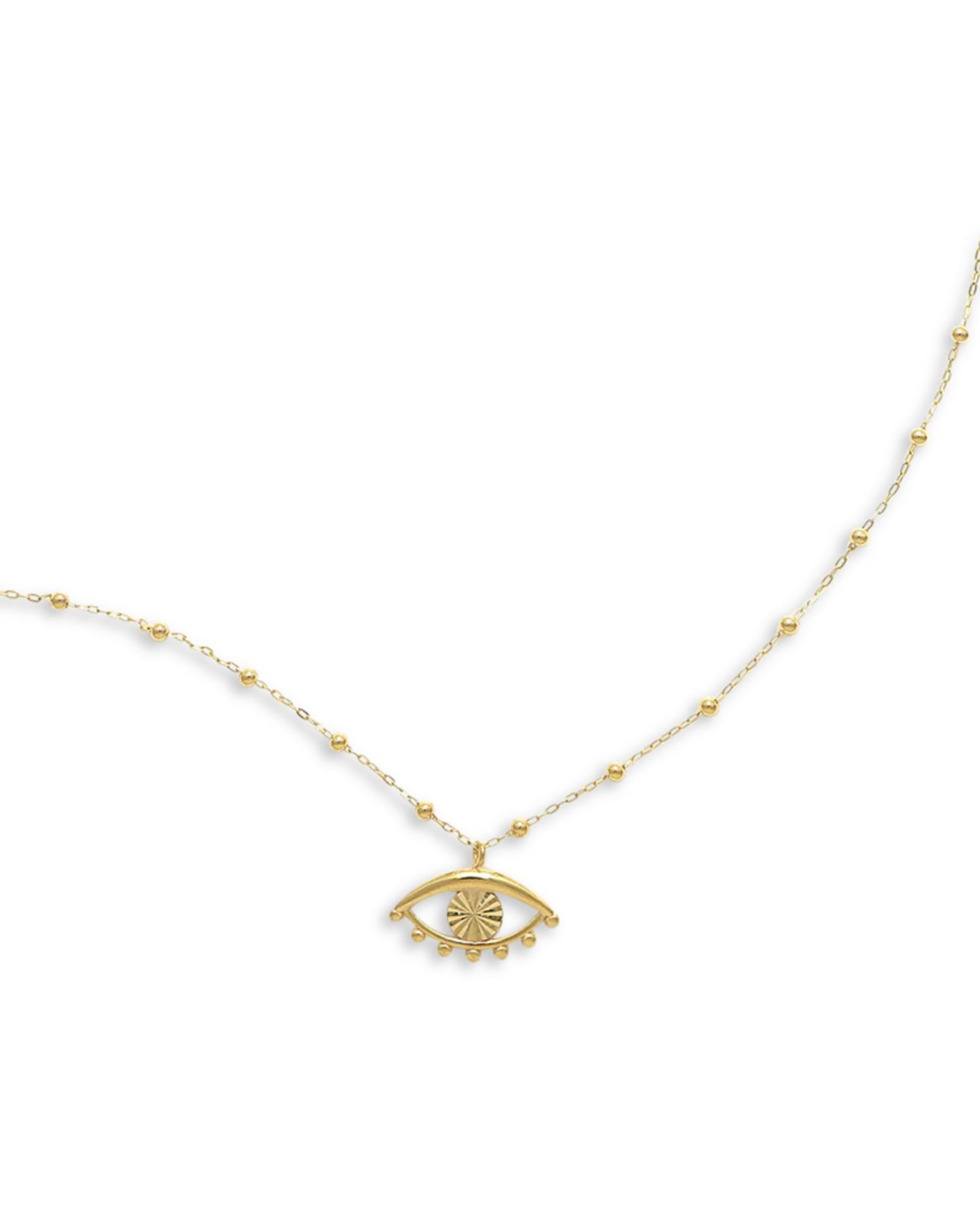 14K Yellow Gold Evil Eye Bead Chain Pendant Necklace, 18'