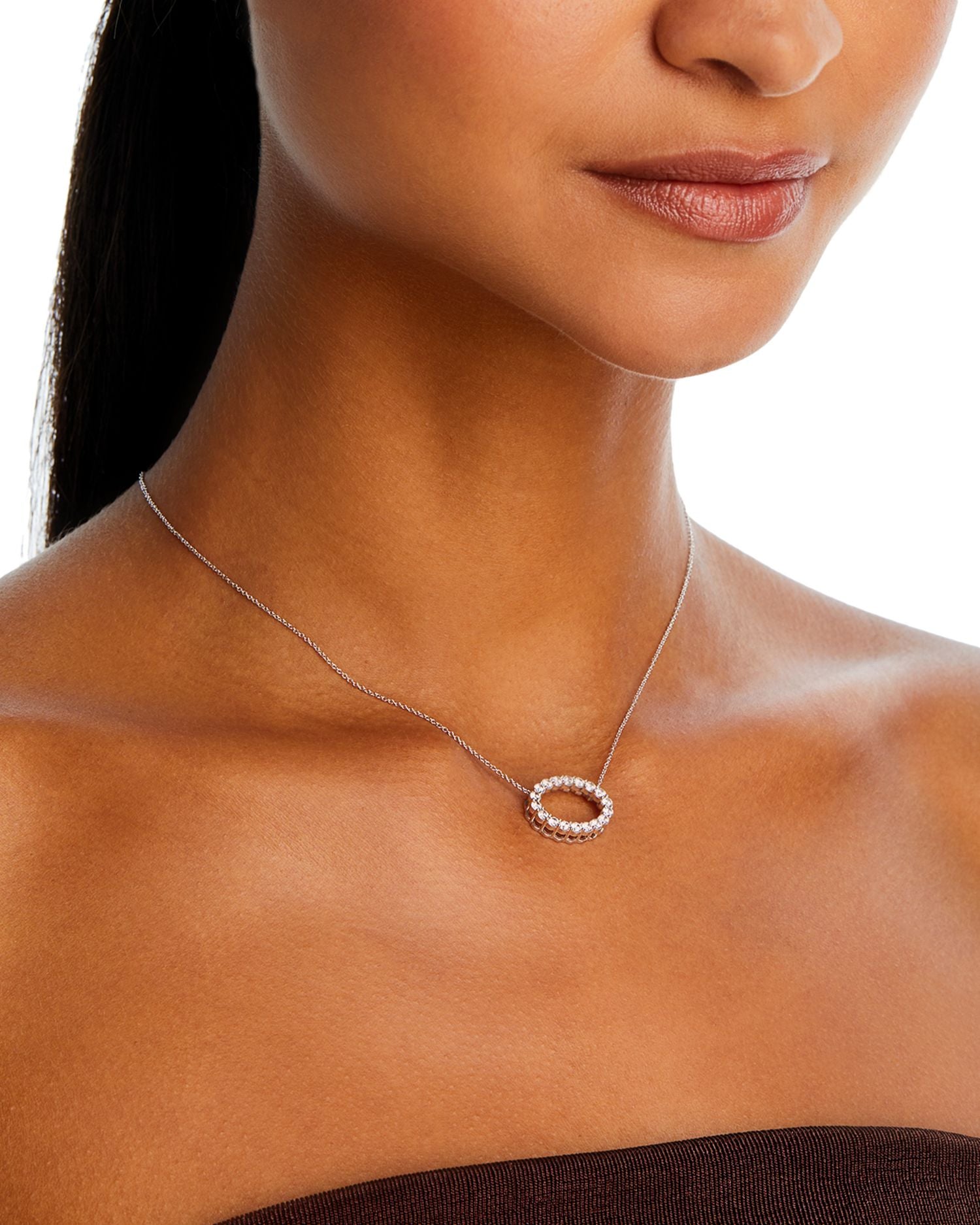 Diamond Open Oval Pendant Necklace in 14K White Gold, 18' - Exclusive
