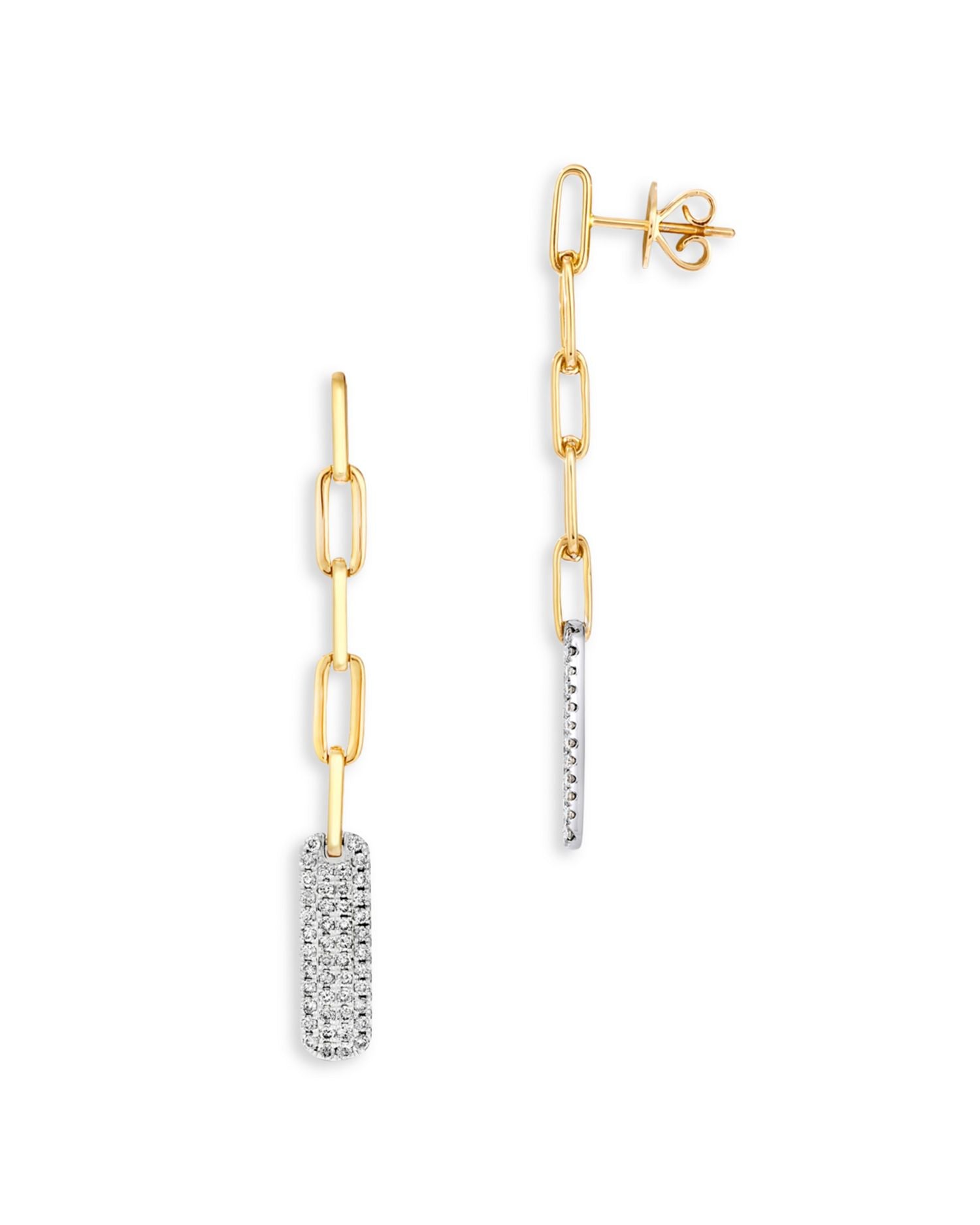 Diamond Pavé Oval Link Drop Earrings in 14K White & Yellow Gold, 0.60 ct. t.w.