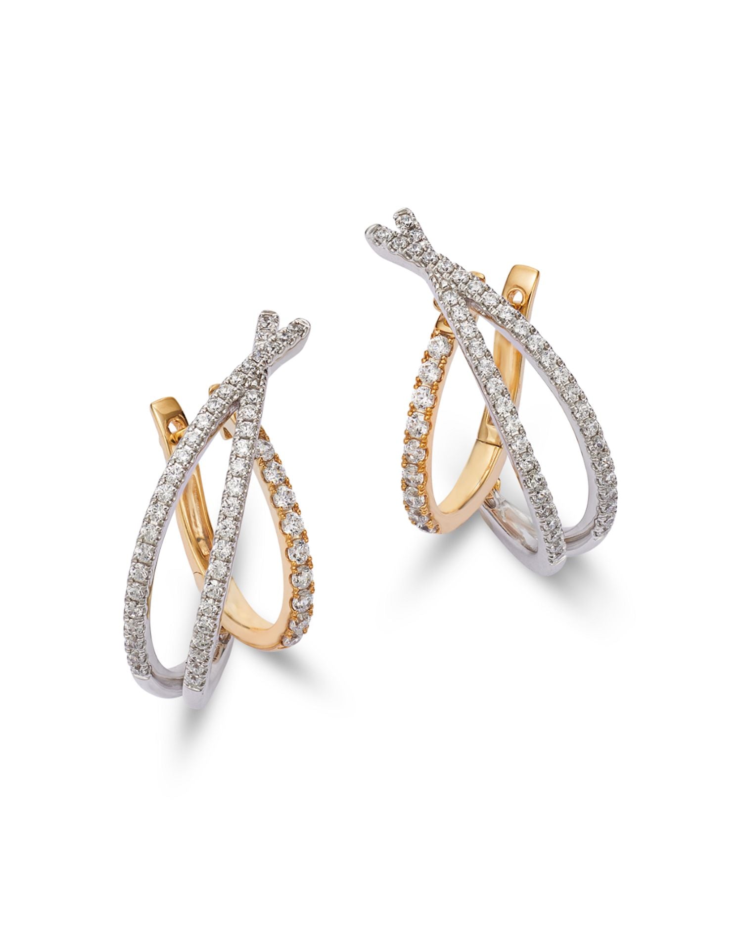 Diamond Swinging Hoops in 14K Yellow and White Gold, 1.0 ct. t.w.