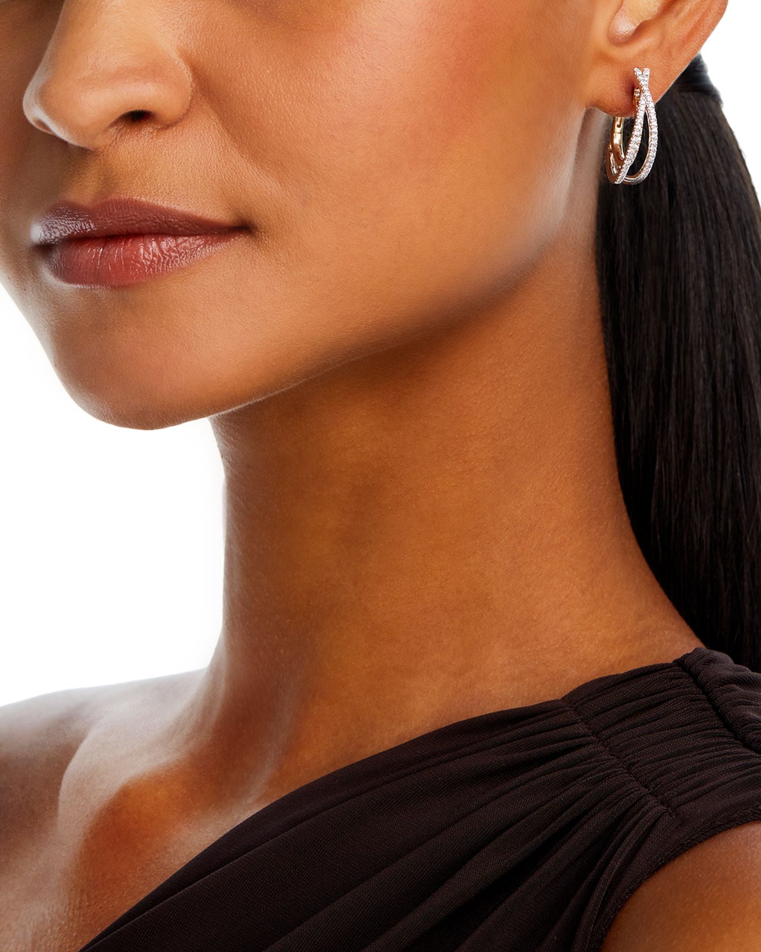 Diamond Swinging Hoops in 14K Yellow and White Gold, 1.0 ct. t.w.