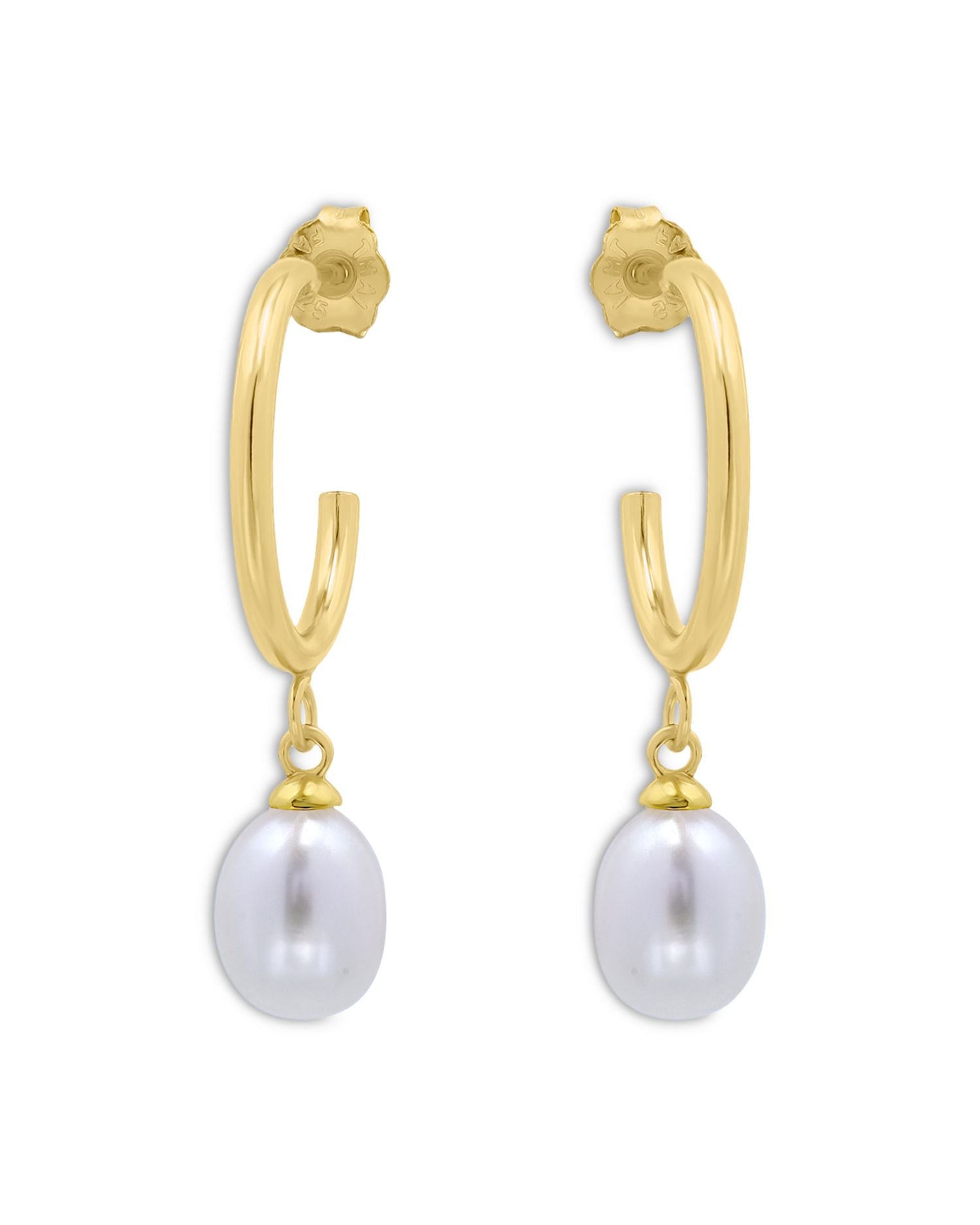 Cultured Freshwater Pearl Charm Hoop Earrings in 18K Gold Plated Sterling Silver - Exclusive