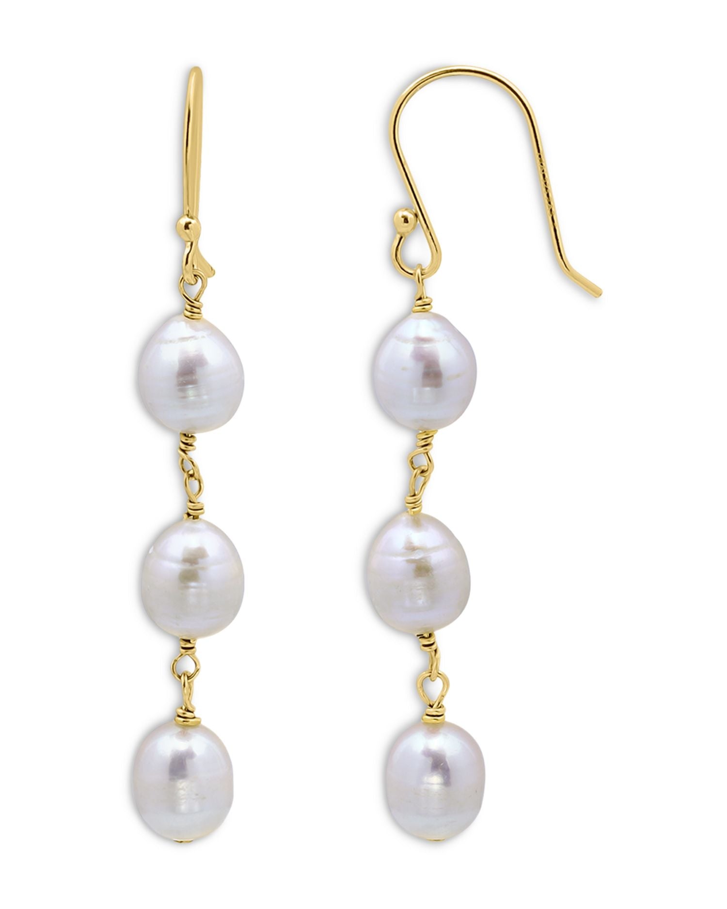 Cultured Freshwater Pearl Triple Drop Earrings in 18K Gold Plated Sterling Silver - Exclusive