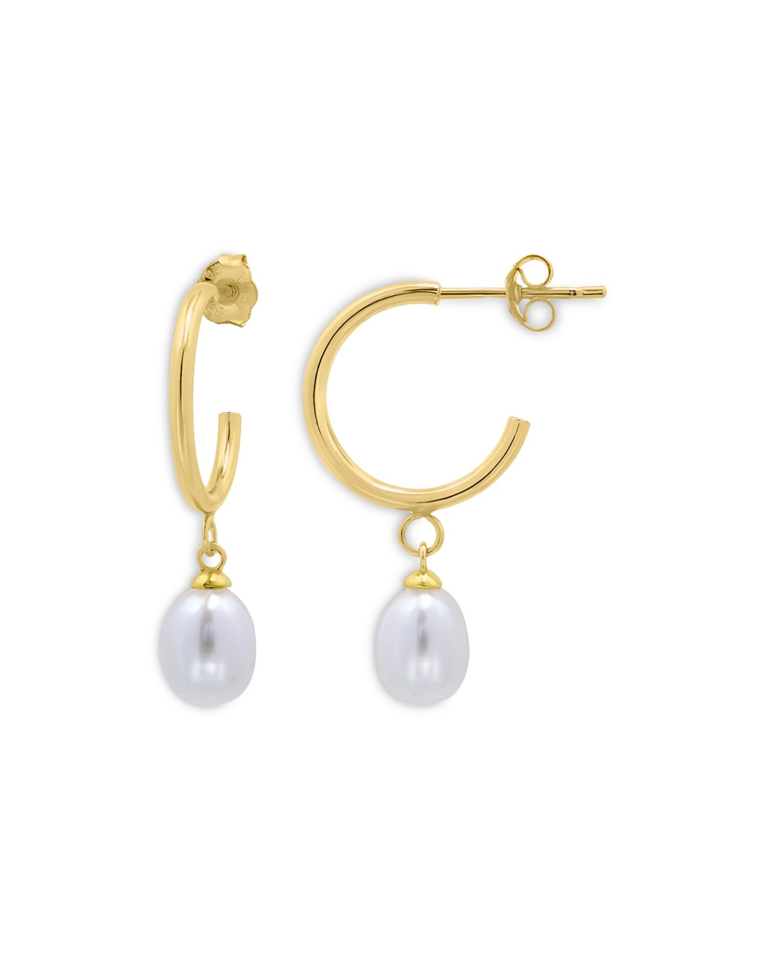Cultured Freshwater Pearl Charm Hoop Earrings in 18K Gold Plated Sterling Silver - Exclusive