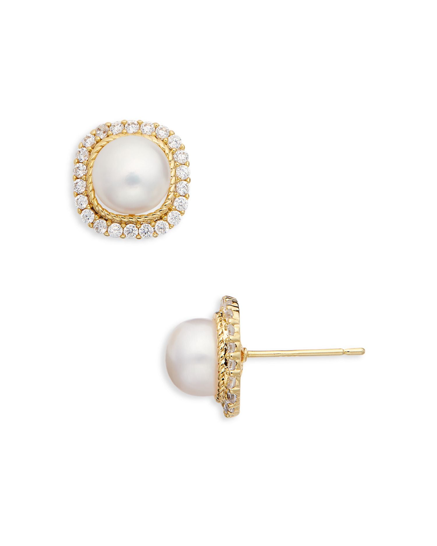 Imitation Pearl Pavé Stud Earrings - Exclusive