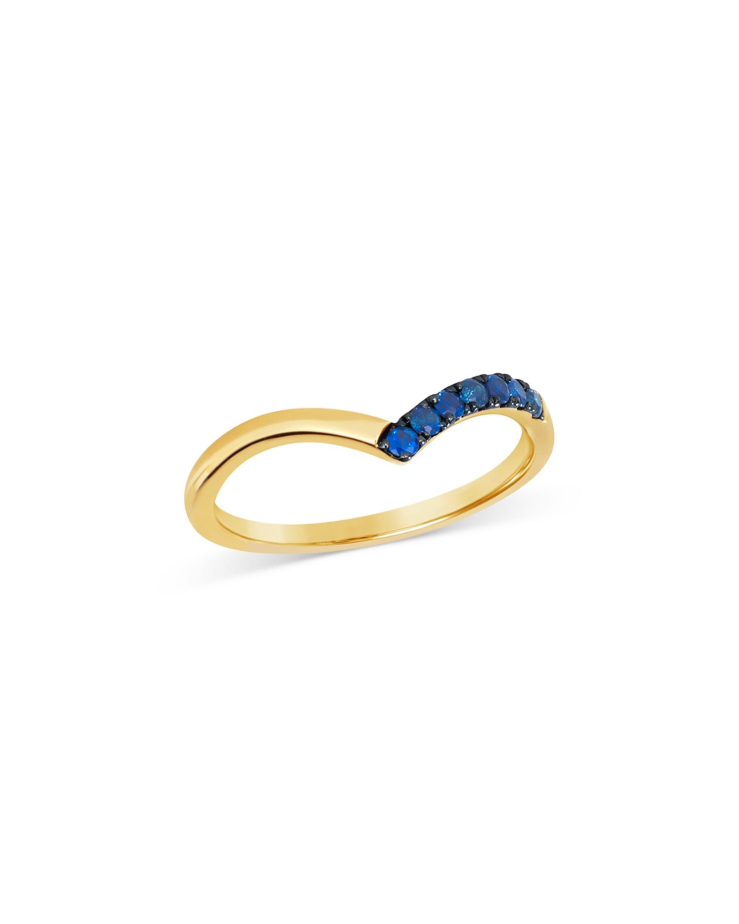 Blue Sapphire Chevron Ring in 14K Yellow Gold
