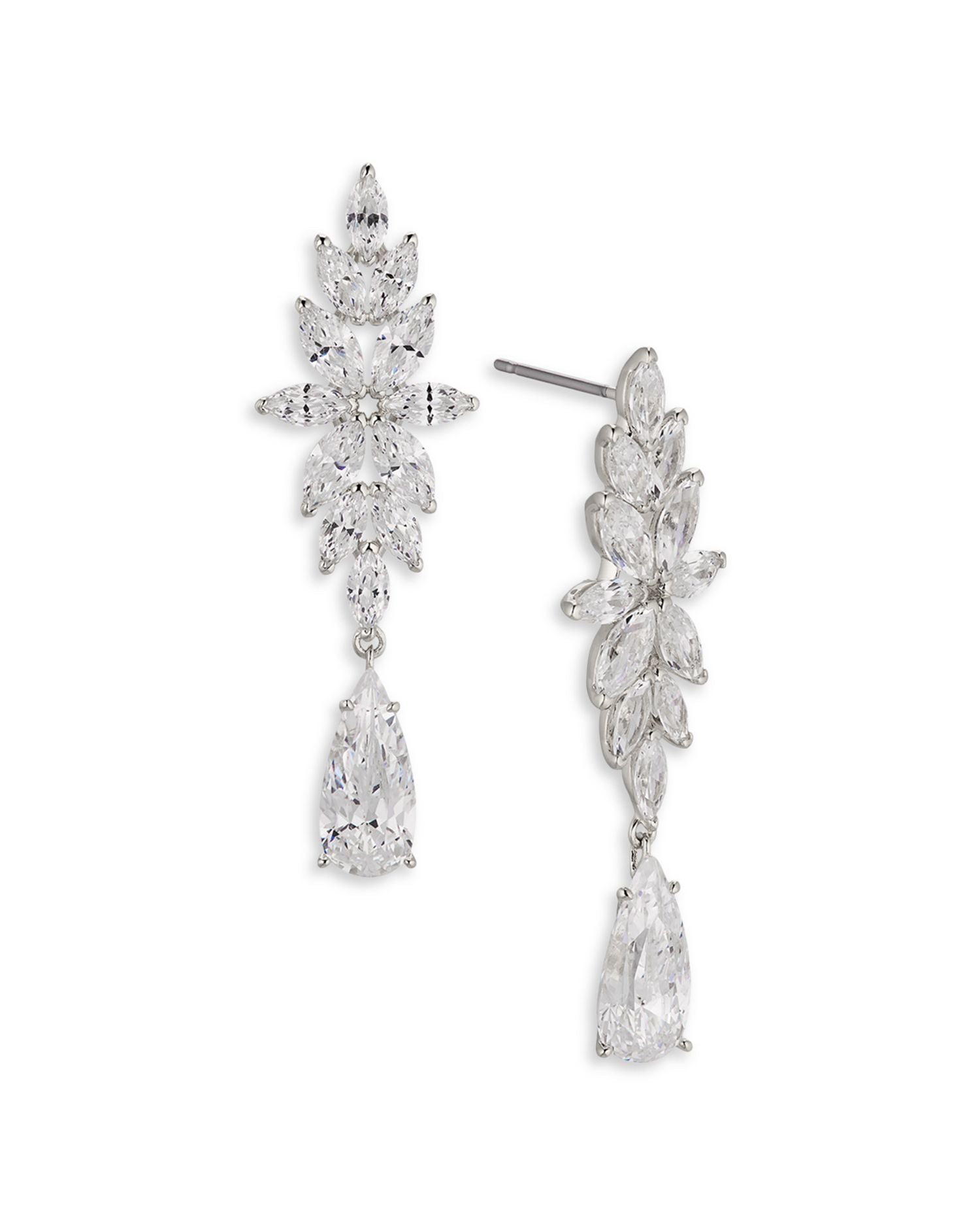 Midsommer Cubic Zirconia Flower Drop Earrings in Rhodium Plated