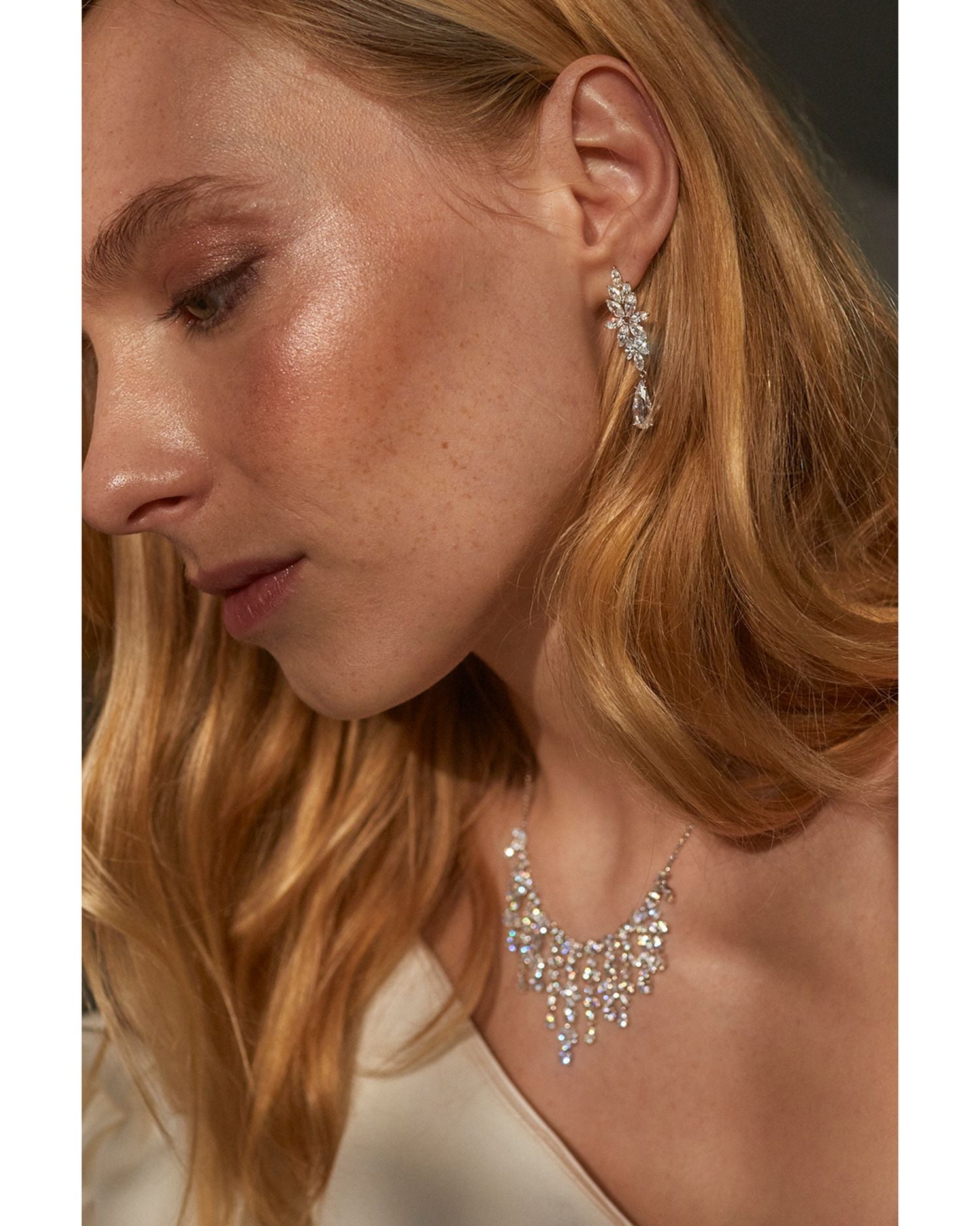 Midsommer Cubic Zirconia Flower Drop Earrings in Rhodium Plated