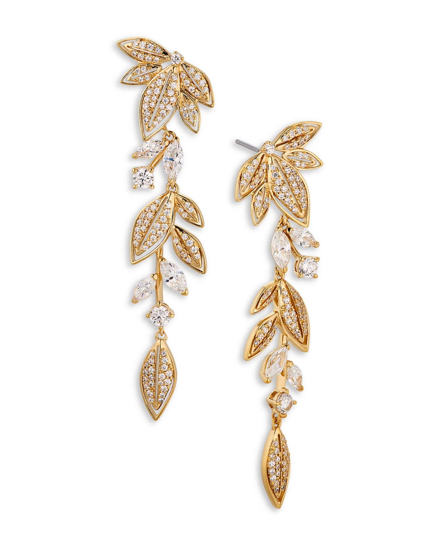 Midsommer Cubic Zirconia Leaf Linear Drop Earrings in 18K Gold Plated