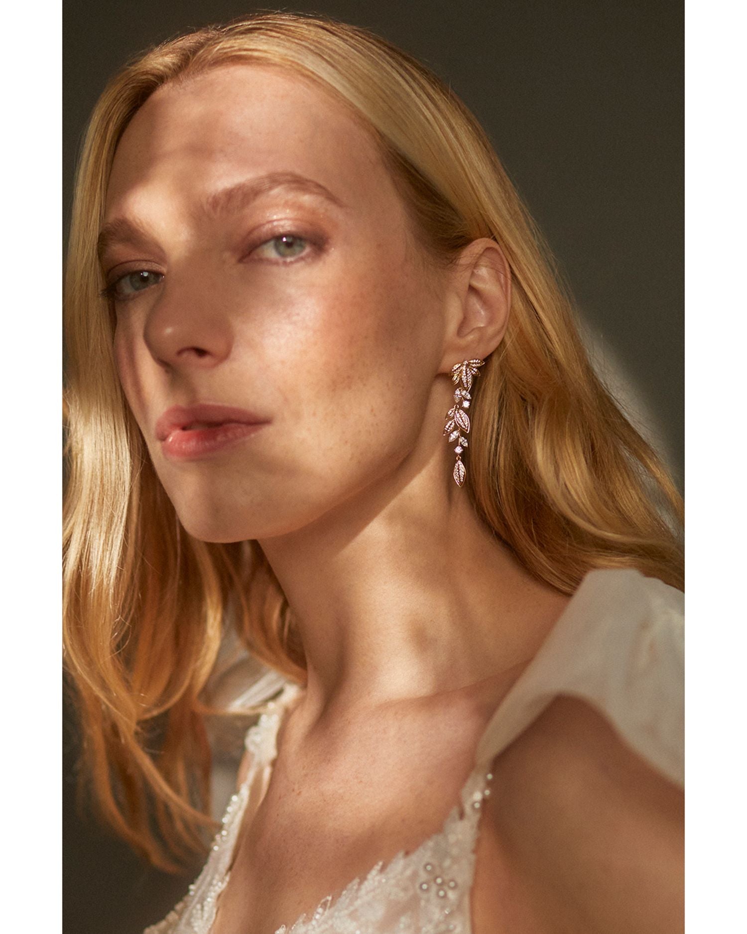 Midsommer Cubic Zirconia Leaf Linear Drop Earrings in 18K Gold Plated