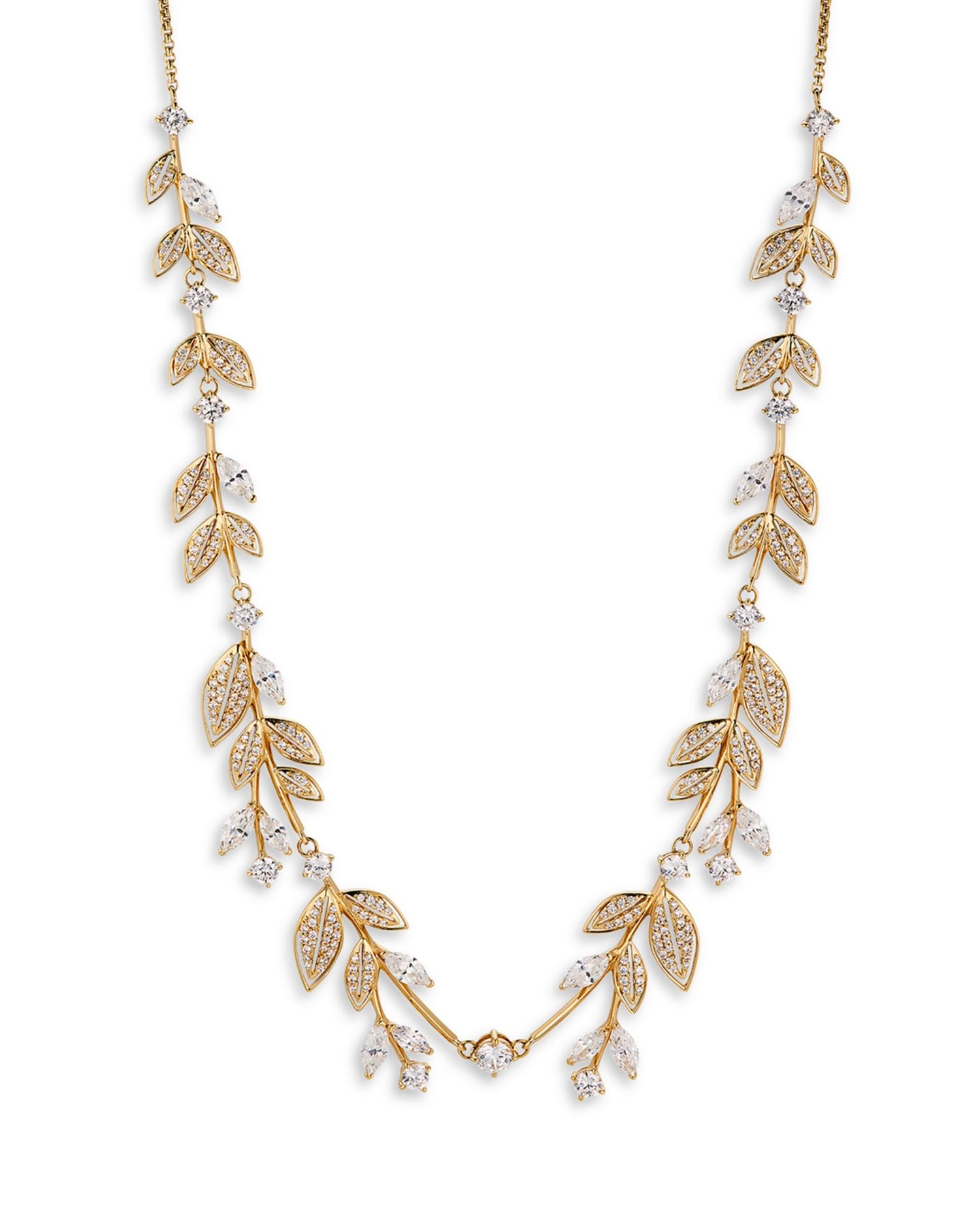 Midsommer Cubic Zirconia Leaf Adjustable Statement Necklace in 18K Gold Plated