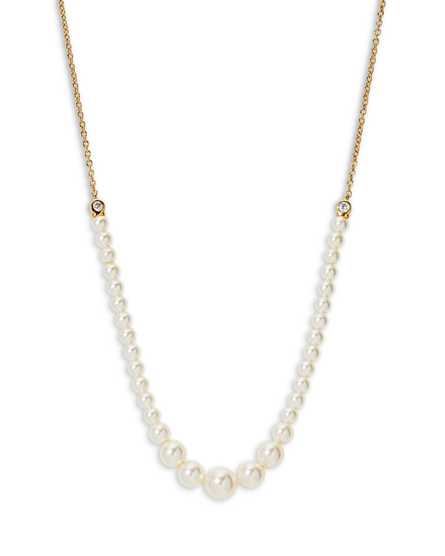 Siren Cubic Zirconia & Imitation Pearl Statement Necklace in 18K Gold Plated, 15"-18"