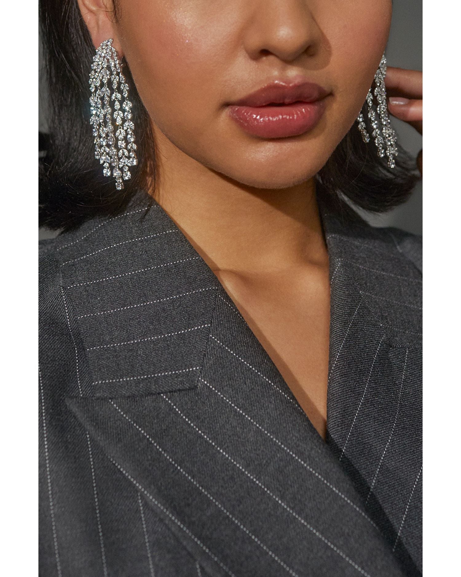 Midsommer Cubic Zirconia Cascade Statement Earrings in Rhodium Plated