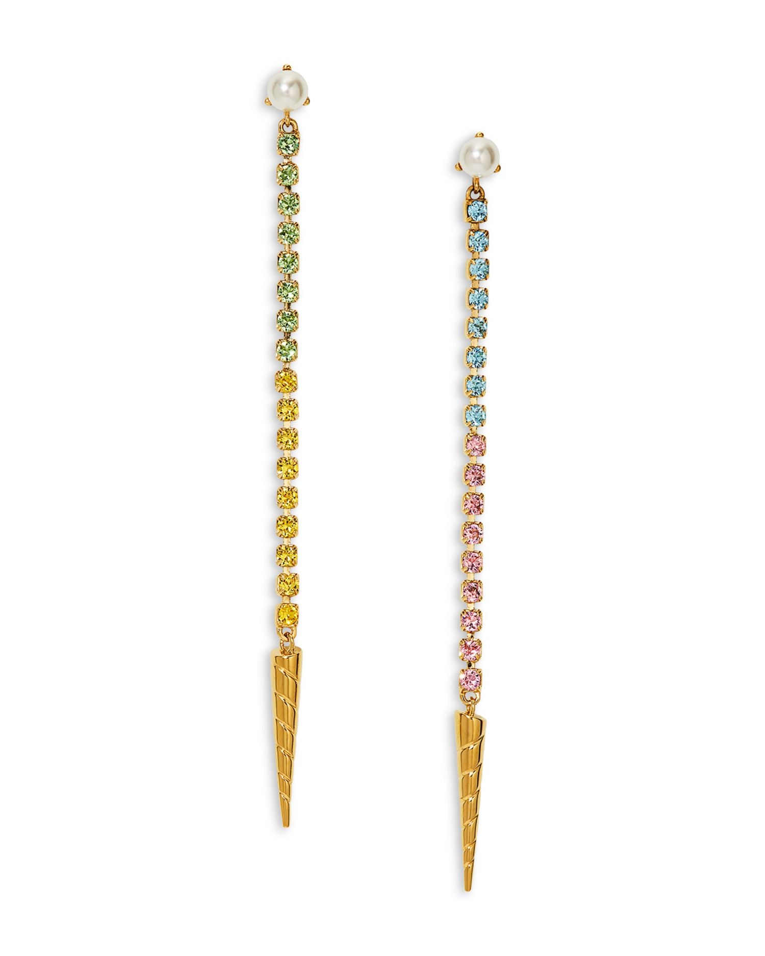 Multicolor Crystal & Imitation Pearl Linear Drop Earrings in 18K Gold Plated