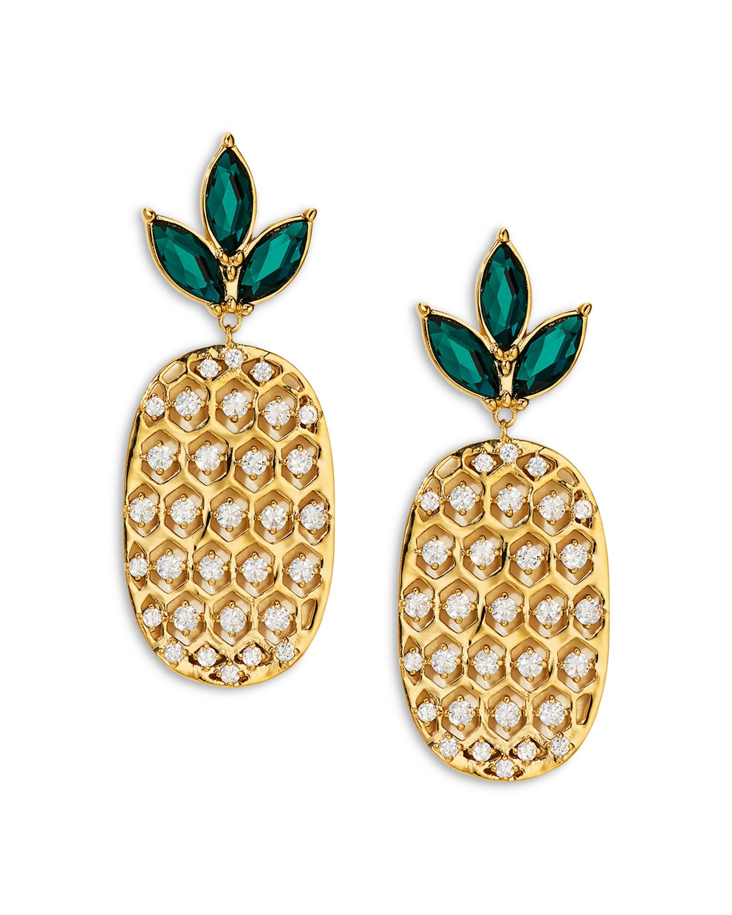 Dolce Vita Pavé & Green Crystal Pineapple Drop Earrings in 18K Gold Plated
