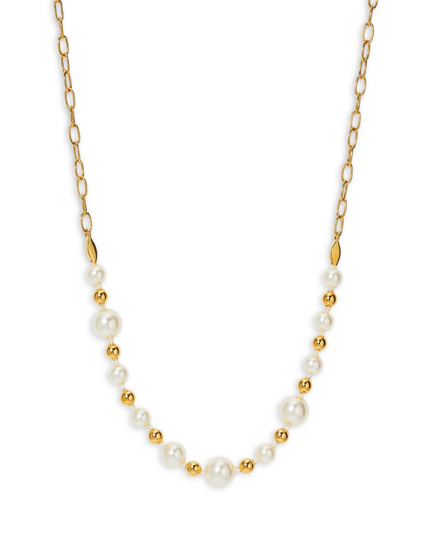 Imitation Pearl Statement Necklace in 18K Gold Plated, 16'-18'